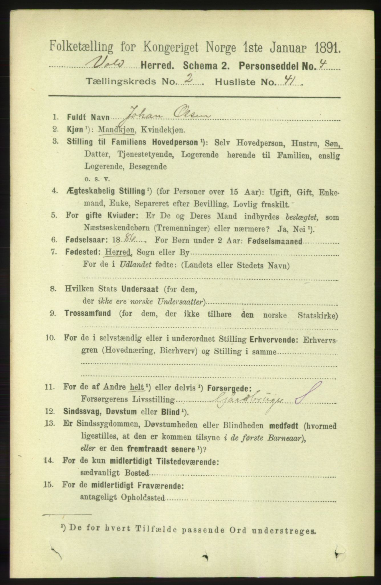 RA, 1891 census for 1537 Voll, 1891, p. 906