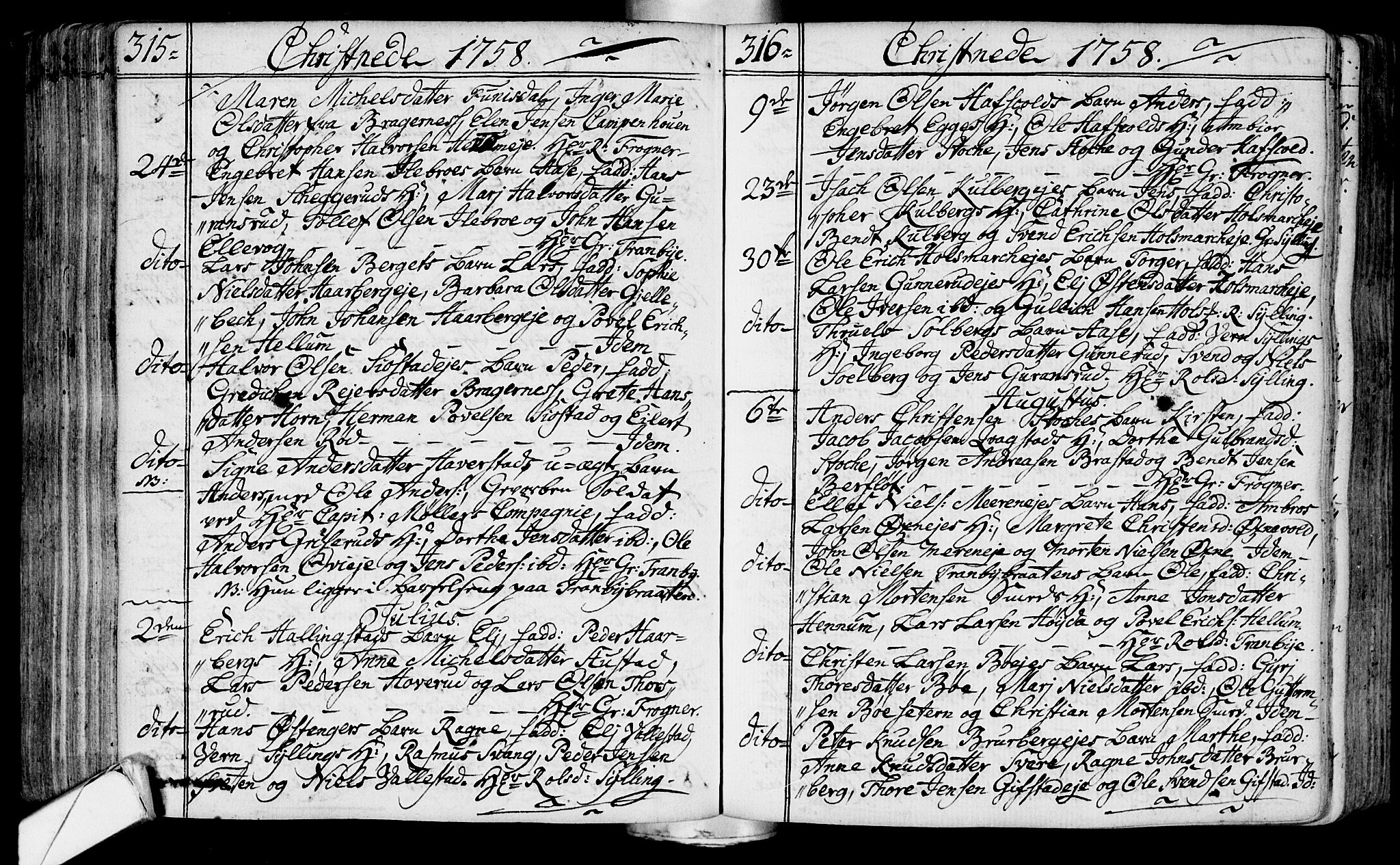 Lier kirkebøker, AV/SAKO-A-230/F/Fa/L0004: Parish register (official) no. I 4, 1749-1764, p. 315-316