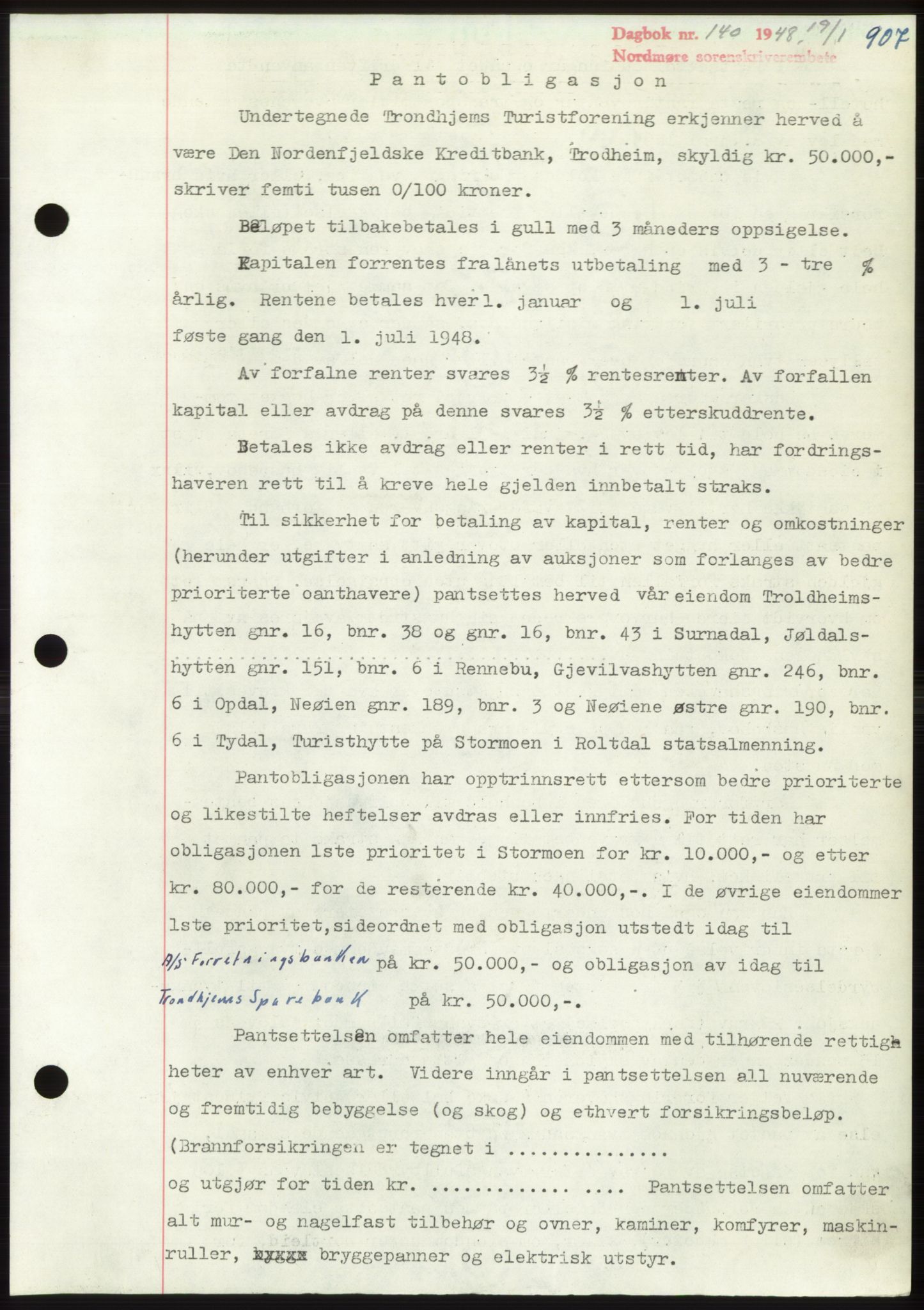 Nordmøre sorenskriveri, AV/SAT-A-4132/1/2/2Ca: Mortgage book no. B97, 1947-1948, Diary no: : 140/1948