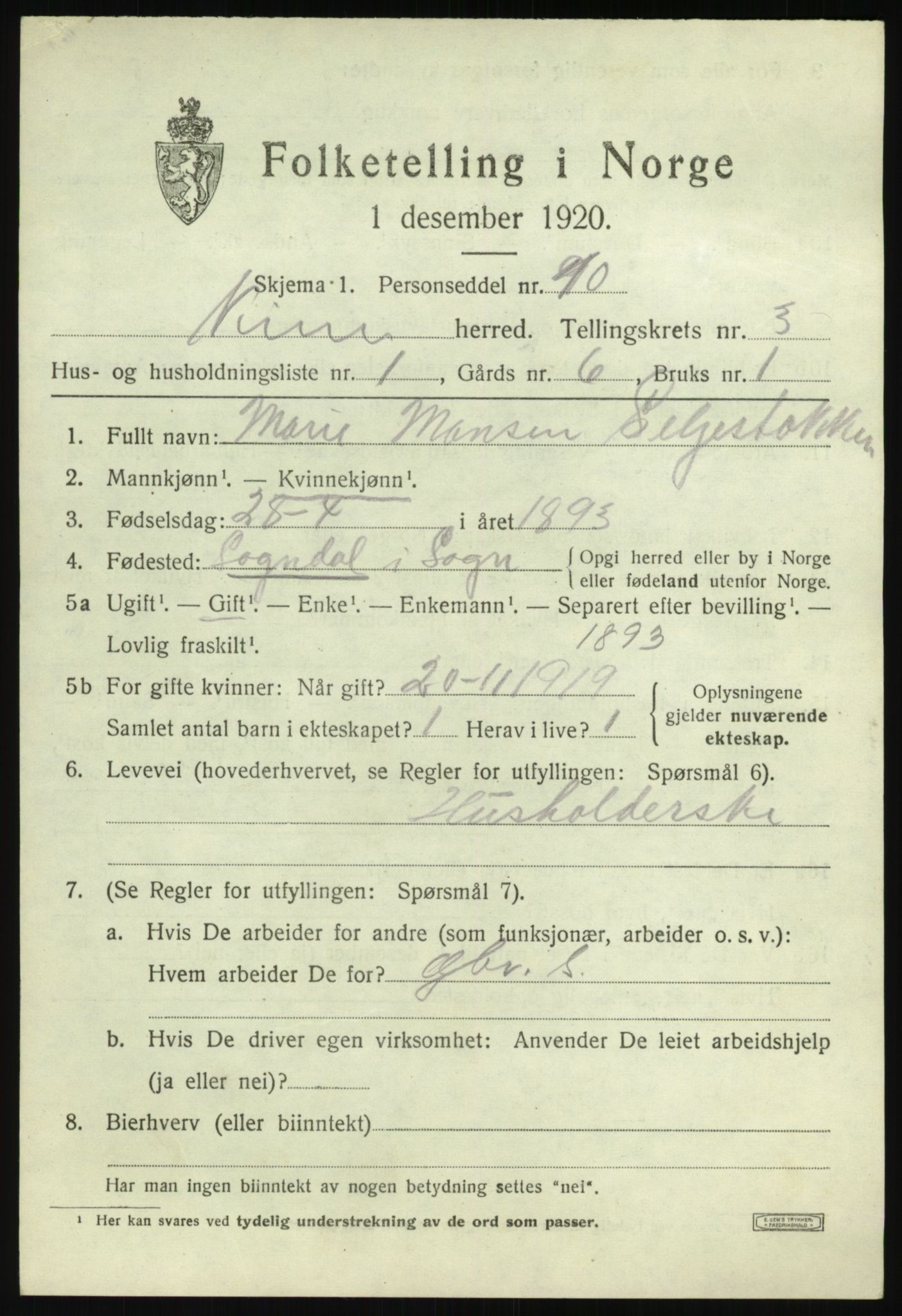 SAB, 1920 census for Kinn, 1920, p. 2273