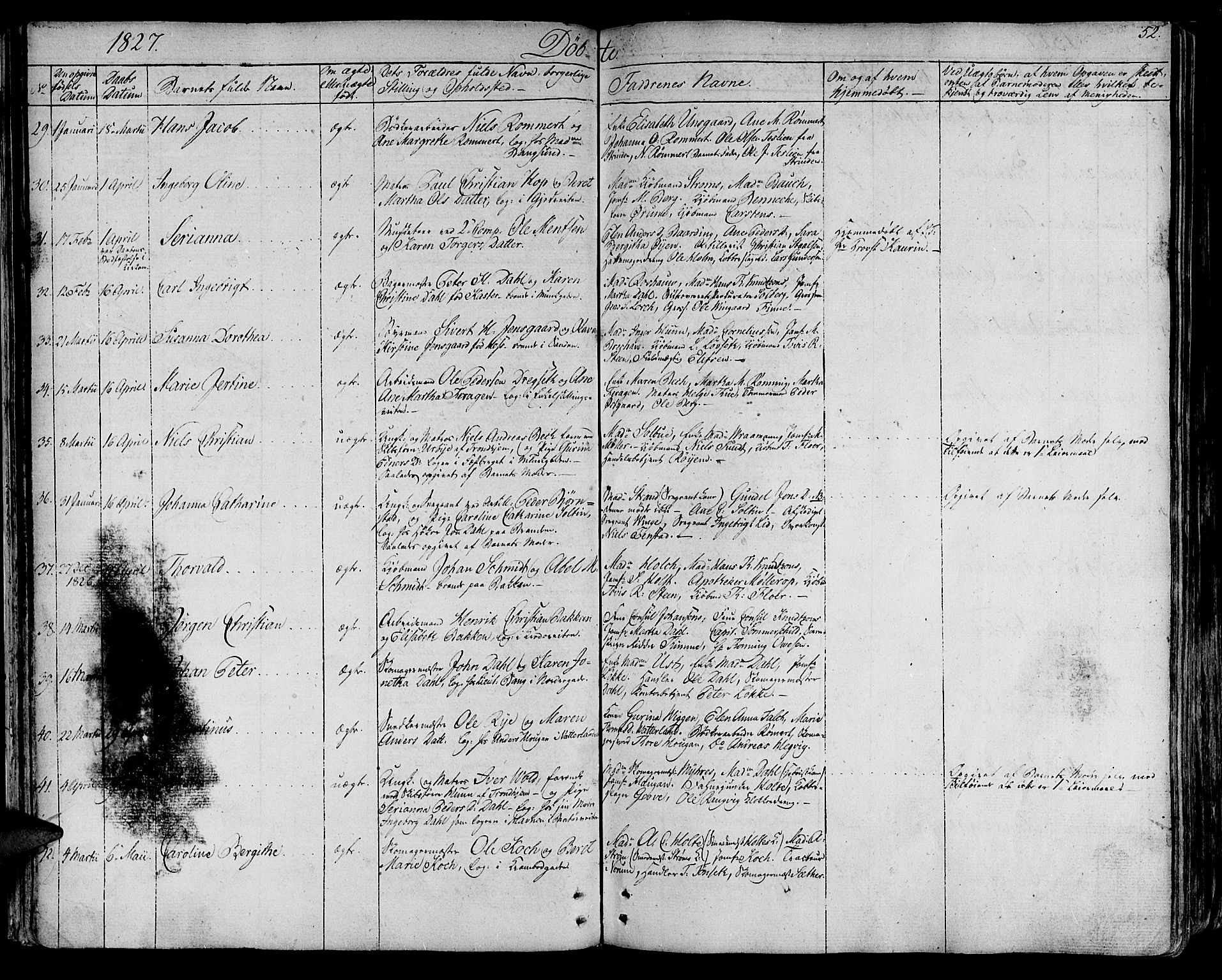 Ministerialprotokoller, klokkerbøker og fødselsregistre - Sør-Trøndelag, SAT/A-1456/602/L0108: Parish register (official) no. 602A06, 1821-1839, p. 52