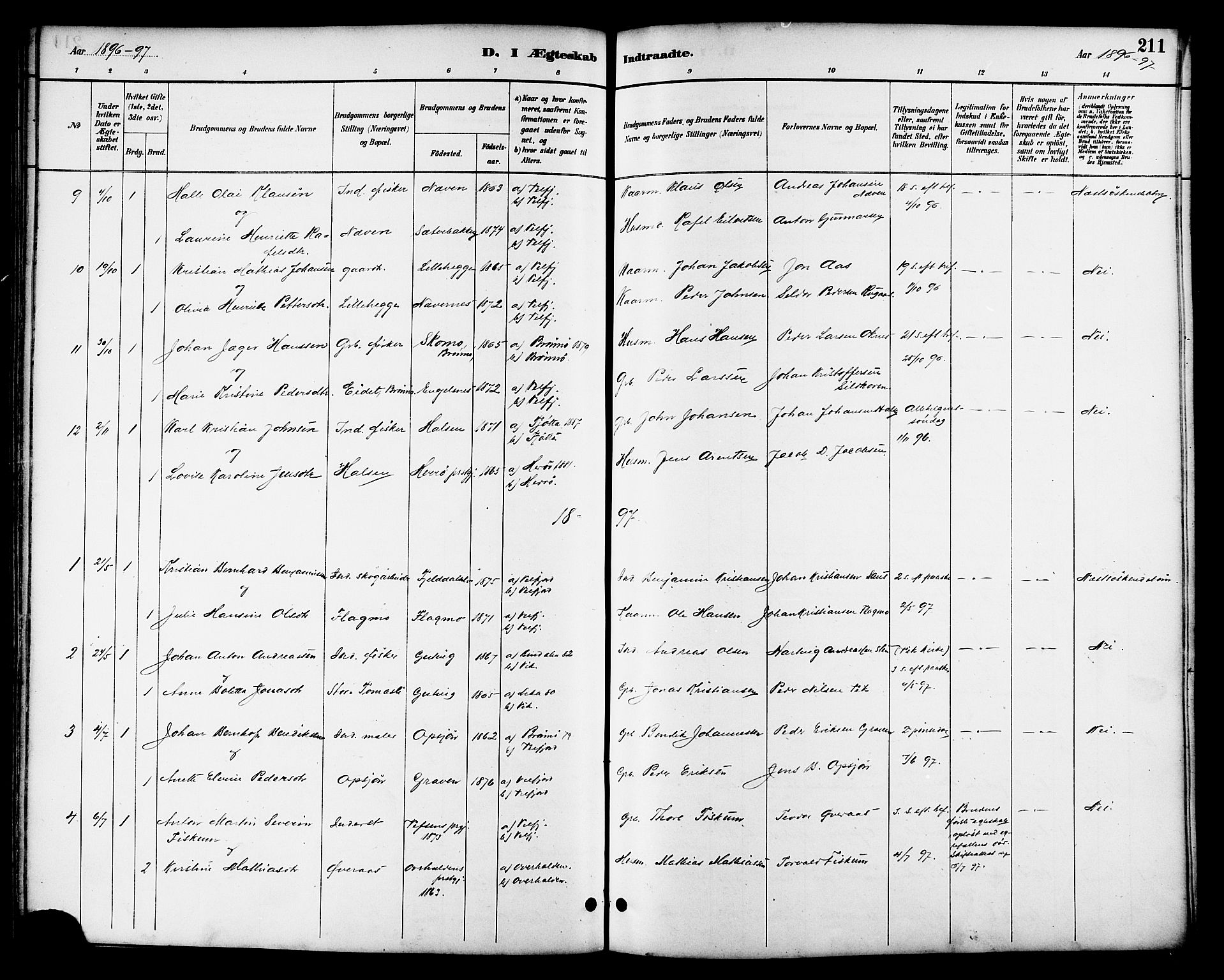 Ministerialprotokoller, klokkerbøker og fødselsregistre - Nordland, SAT/A-1459/814/L0230: Parish register (copy) no. 814C03, 1884-1911, p. 211