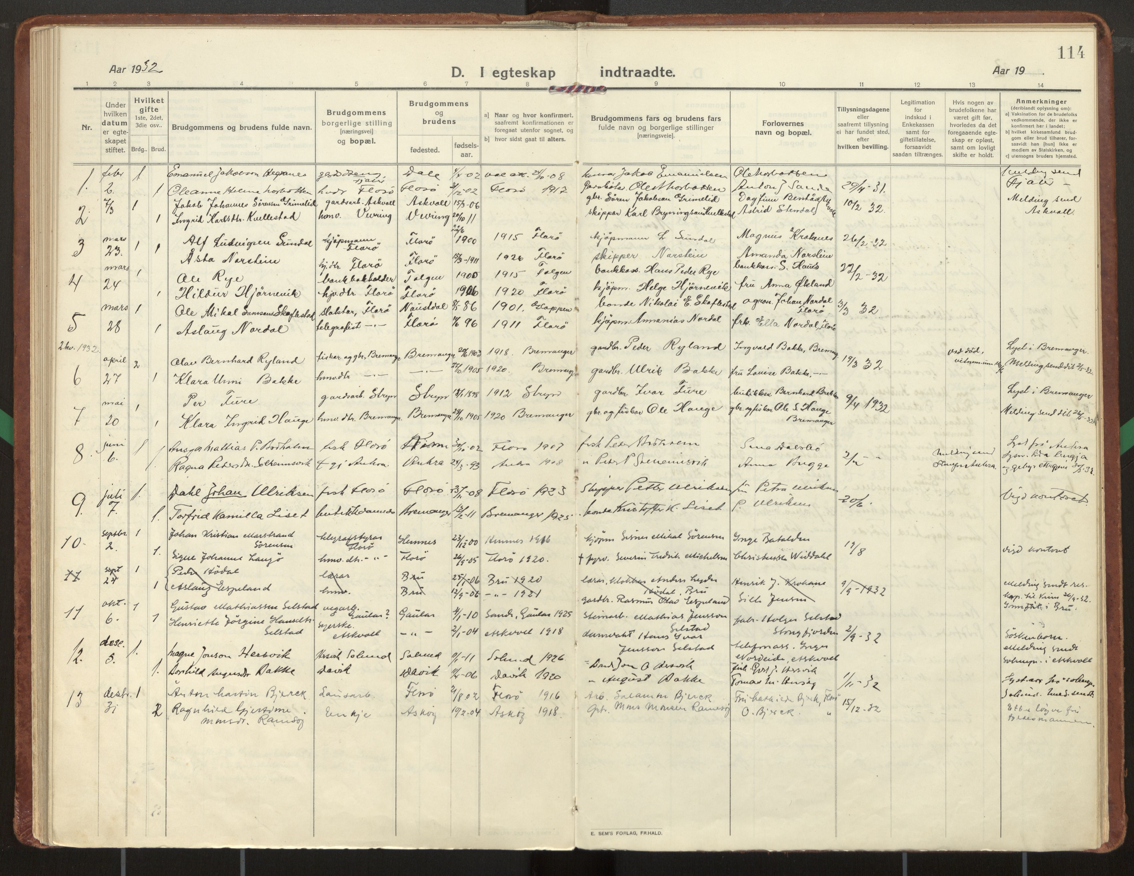 Kinn sokneprestembete, SAB/A-80801/H/Haa/Haac/L0003: Parish register (official) no. C 3, 1917-1934, p. 114