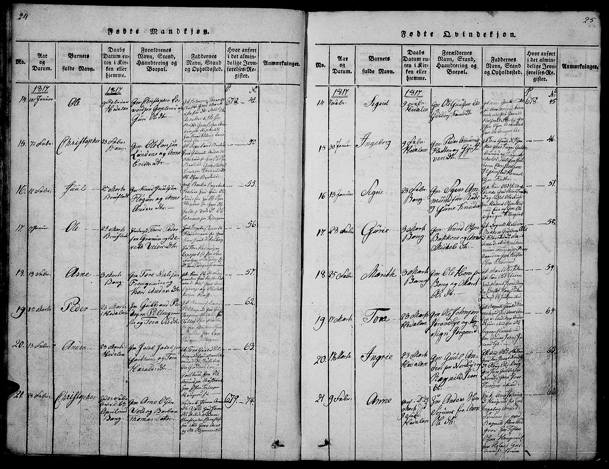 Sør-Aurdal prestekontor, AV/SAH-PREST-128/H/Ha/Hab/L0001: Parish register (copy) no. 1, 1815-1826, p. 24-25