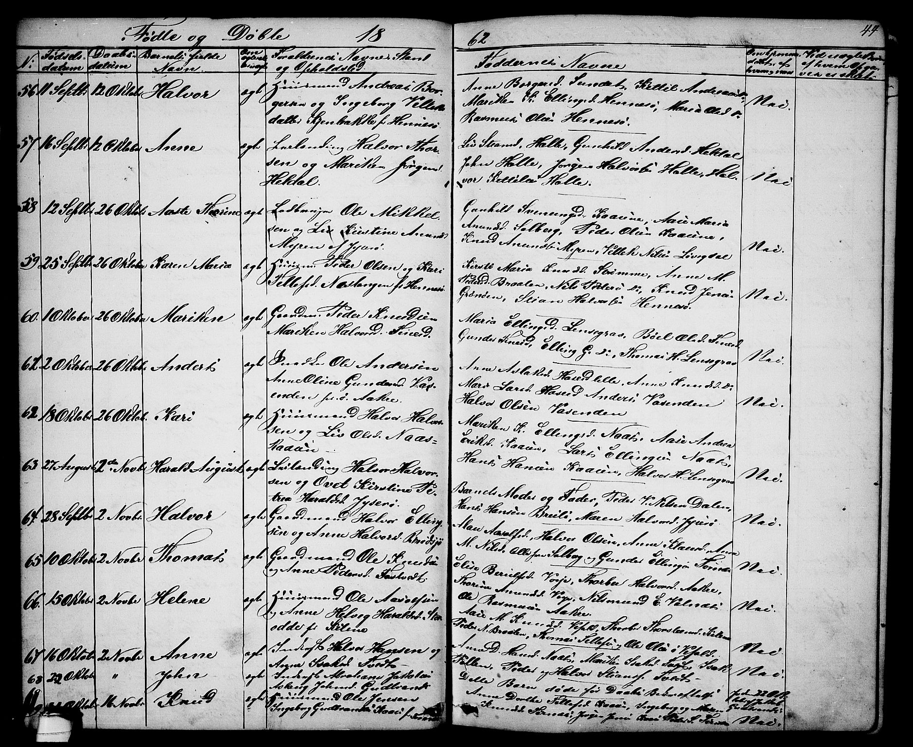 Drangedal kirkebøker, AV/SAKO-A-258/G/Ga/L0002: Parish register (copy) no. I 2, 1856-1887, p. 44