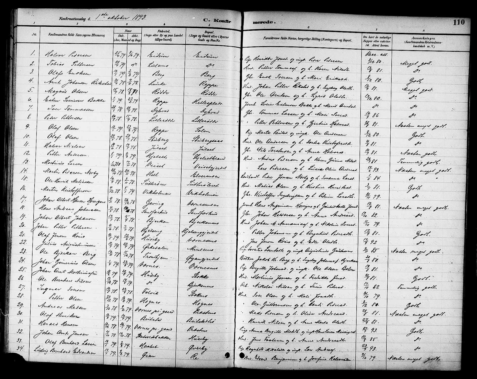 Ministerialprotokoller, klokkerbøker og fødselsregistre - Nord-Trøndelag, SAT/A-1458/709/L0087: Parish register (copy) no. 709C01, 1892-1913, p. 110