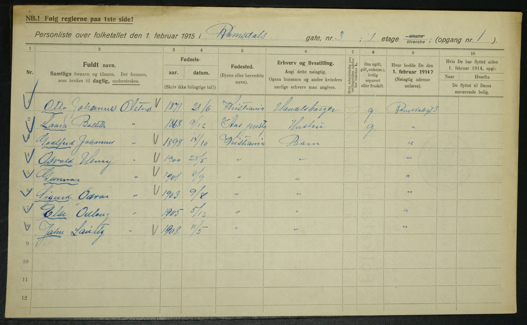 OBA, Municipal Census 1915 for Kristiania, 1915, p. 82950