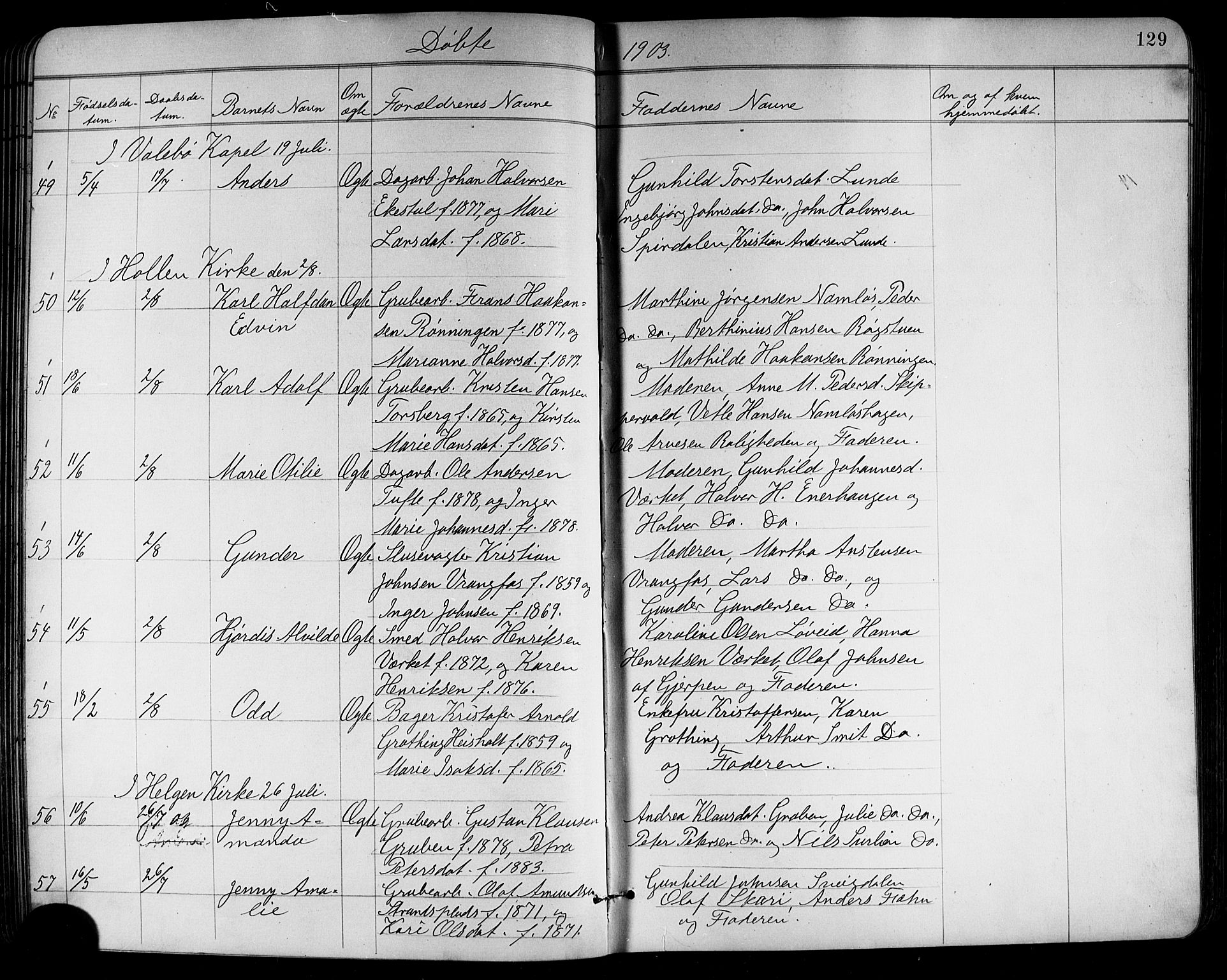 Holla kirkebøker, AV/SAKO-A-272/G/Ga/L0005: Parish register (copy) no. I 5, 1891-1917, p. 129