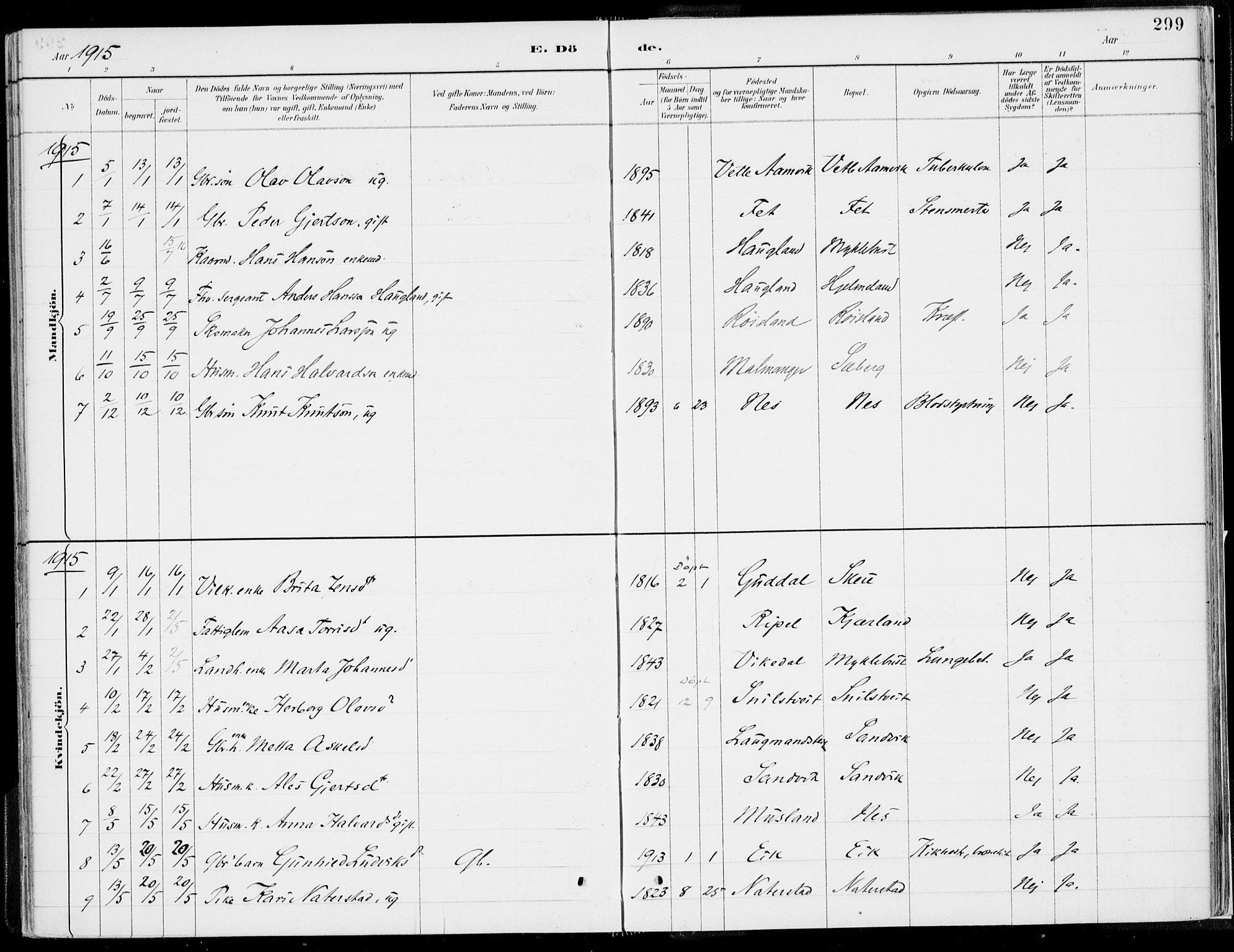Kvinnherad sokneprestembete, SAB/A-76401/H/Haa: Parish register (official) no. B  1, 1887-1921, p. 299