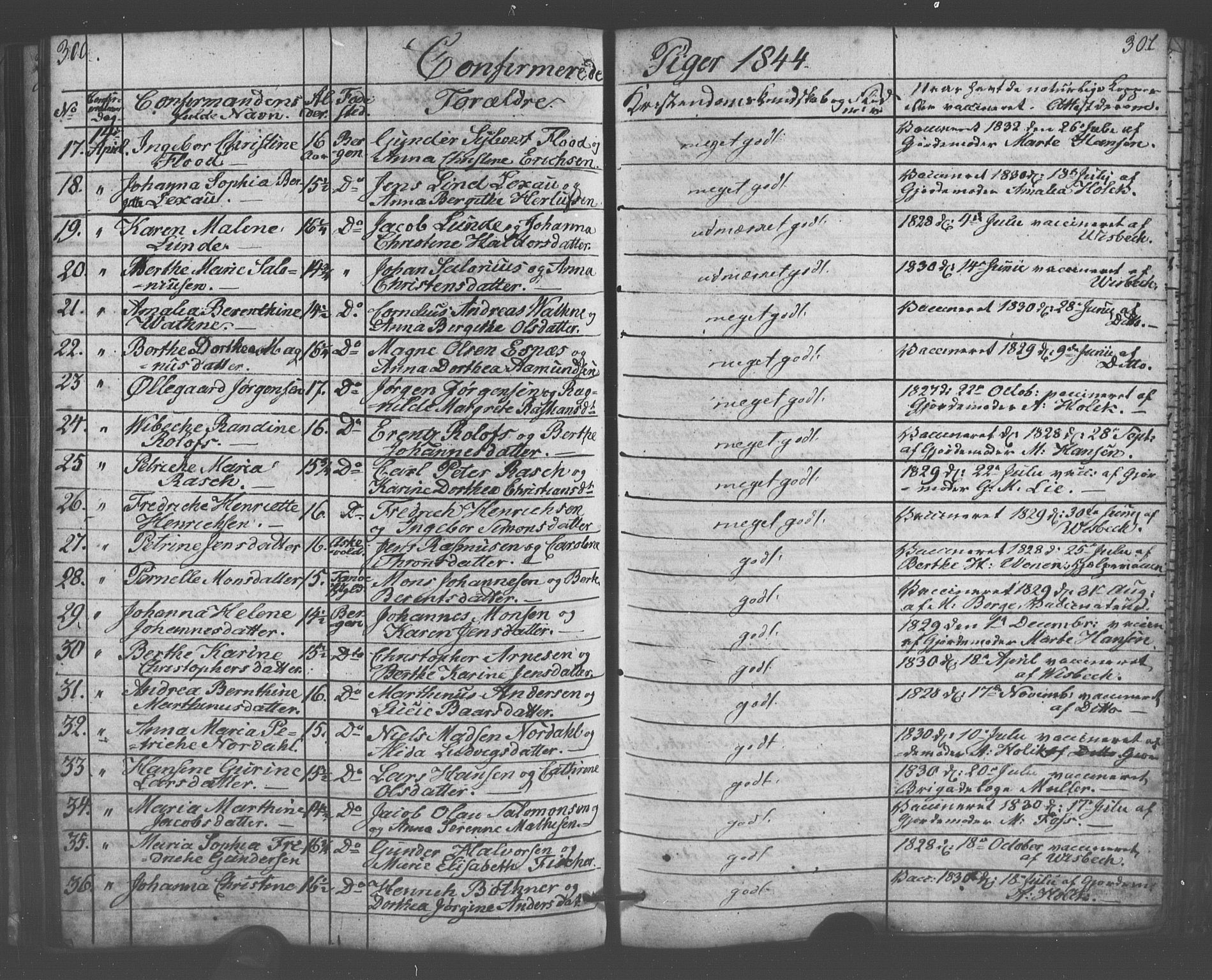 Domkirken sokneprestembete, SAB/A-74801/H/Haa/L0063: Curate's parish register no. A 1, 1821-1848, p. 300-301
