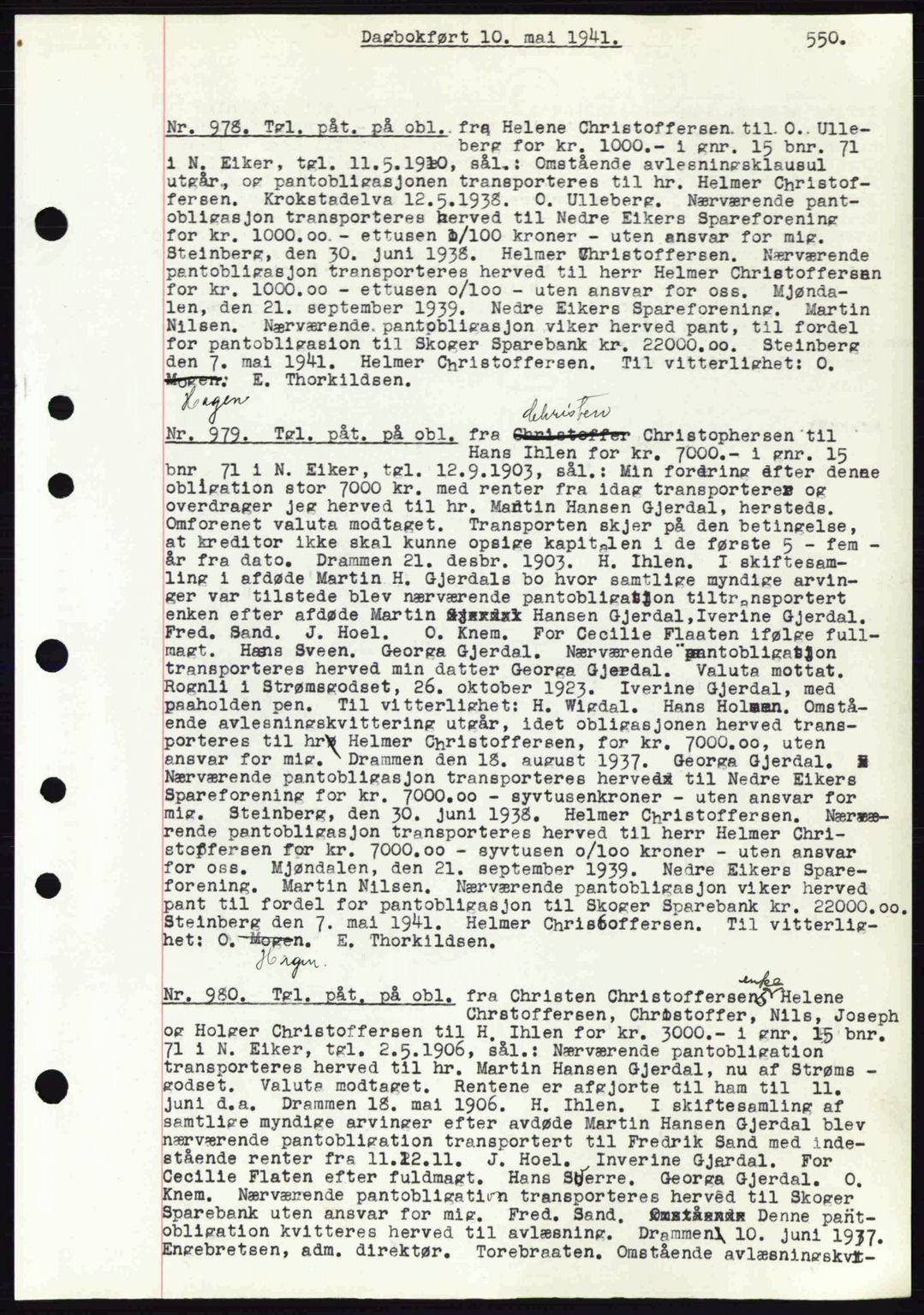 Eiker, Modum og Sigdal sorenskriveri, SAKO/A-123/G/Ga/Gab/L0043: Mortgage book no. A13, 1940-1941, Diary no: : 978/1941