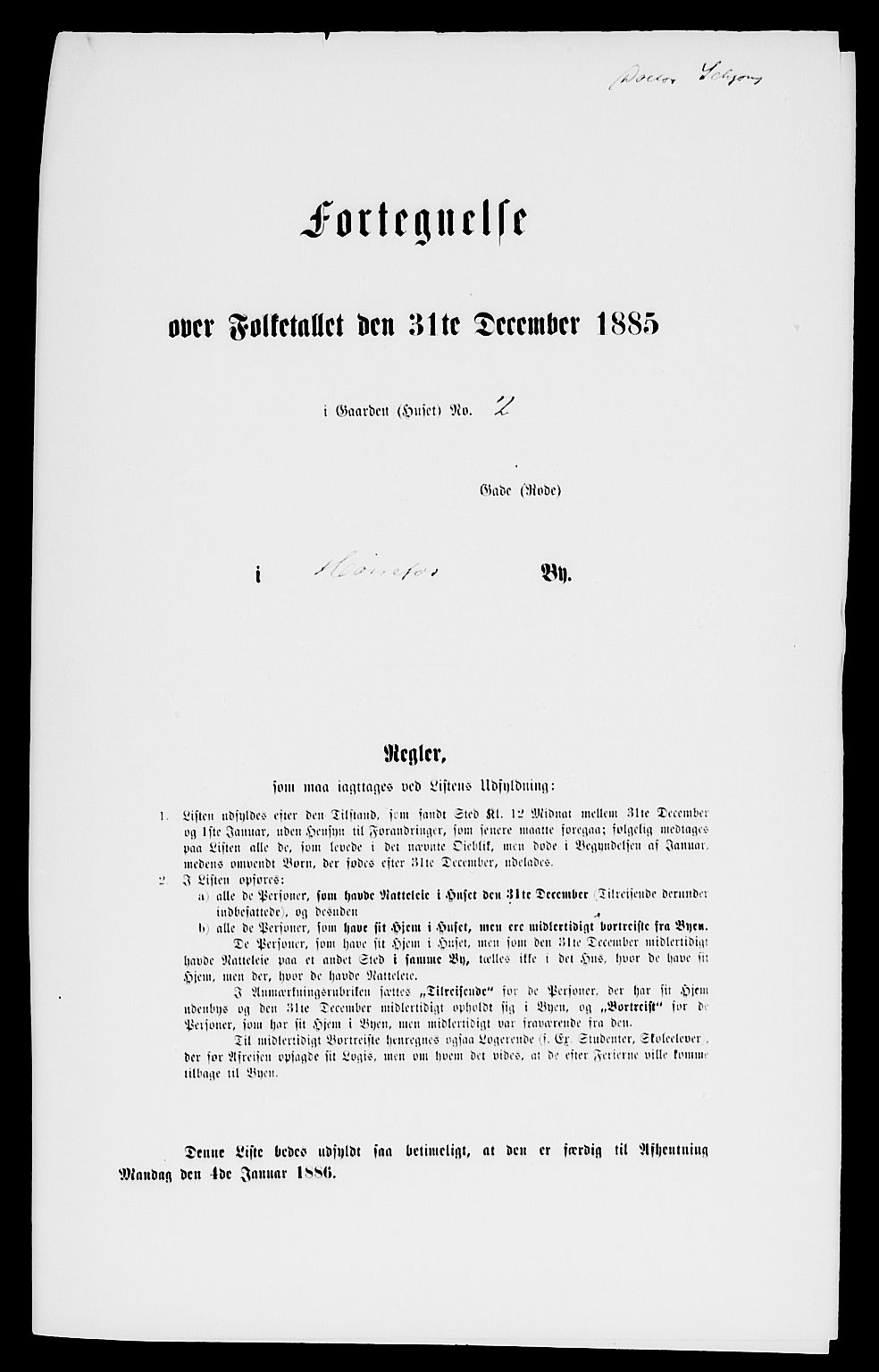 SAKO, 1885 census for 0601 Hønefoss, 1885, p. 4