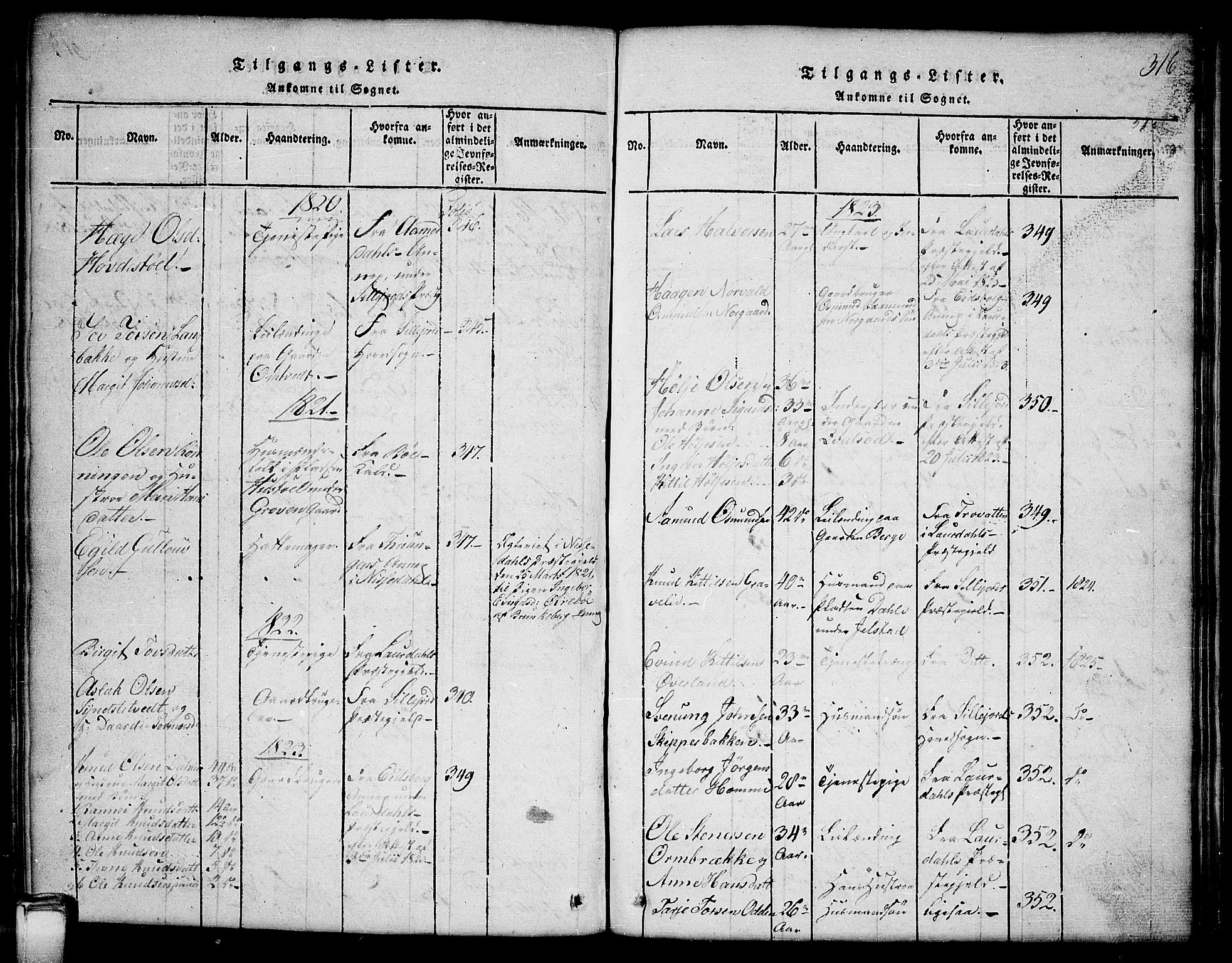 Kviteseid kirkebøker, SAKO/A-276/G/Gb/L0001: Parish register (copy) no. II 1, 1815-1842, p. 316
