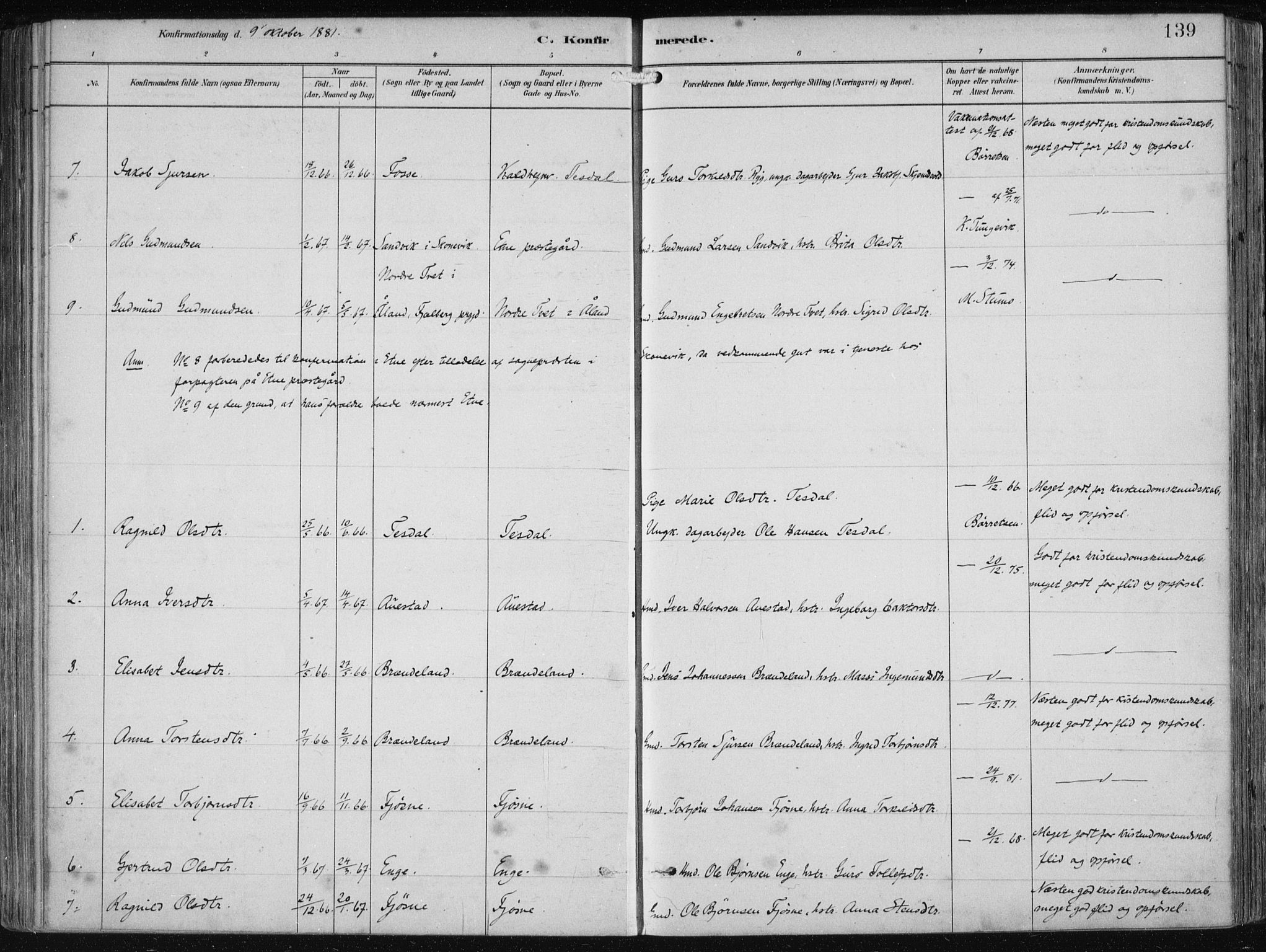 Etne sokneprestembete, AV/SAB-A-75001/H/Haa: Parish register (official) no. B  1, 1879-1919, p. 139