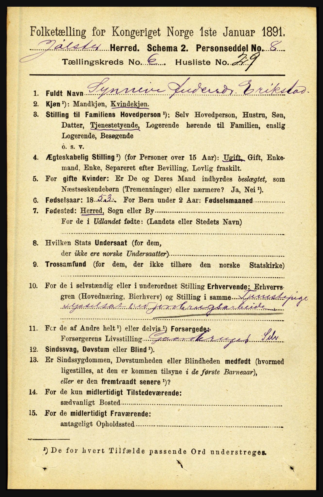 RA, 1891 census for 1431 Jølster, 1891, p. 2395