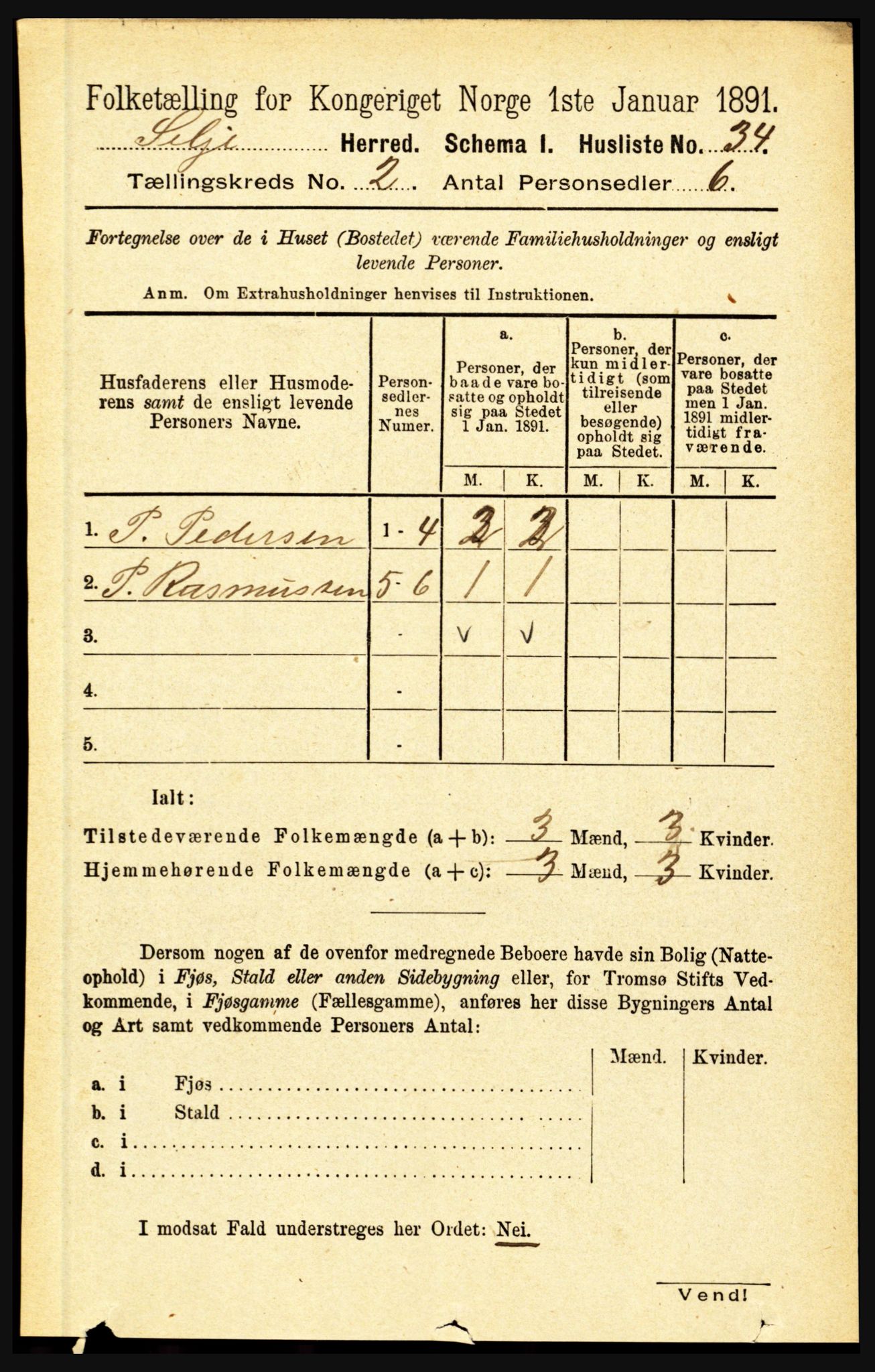 RA, 1891 census for 1441 Selje, 1891, p. 382