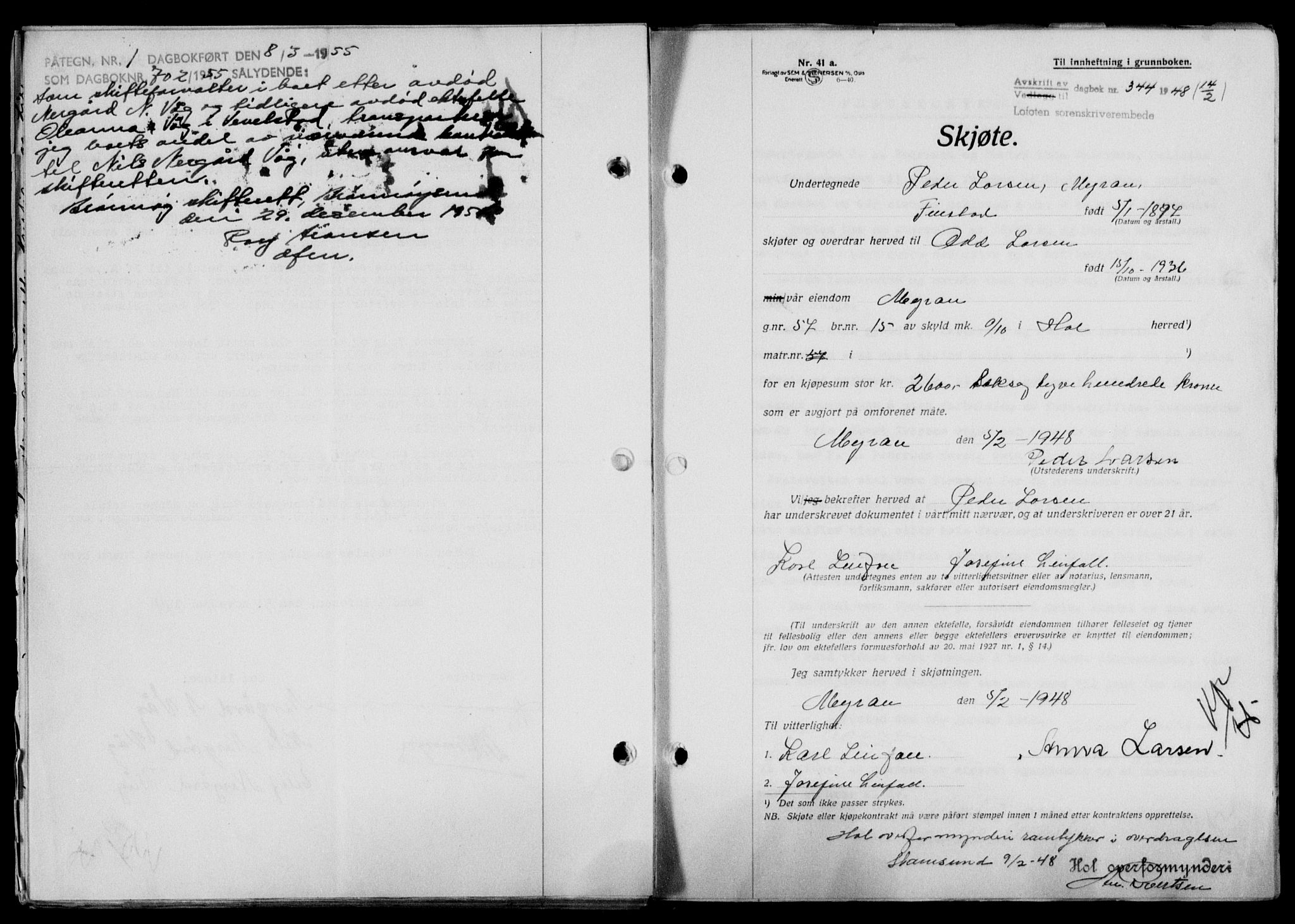 Lofoten sorenskriveri, SAT/A-0017/1/2/2C/L0017a: Mortgage book no. 17a, 1947-1948, Diary no: : 344/1948