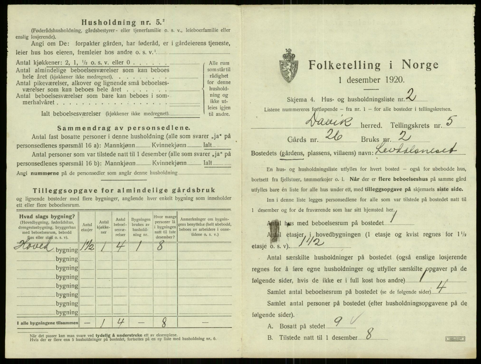 SAB, 1920 census for Davik, 1920, p. 342