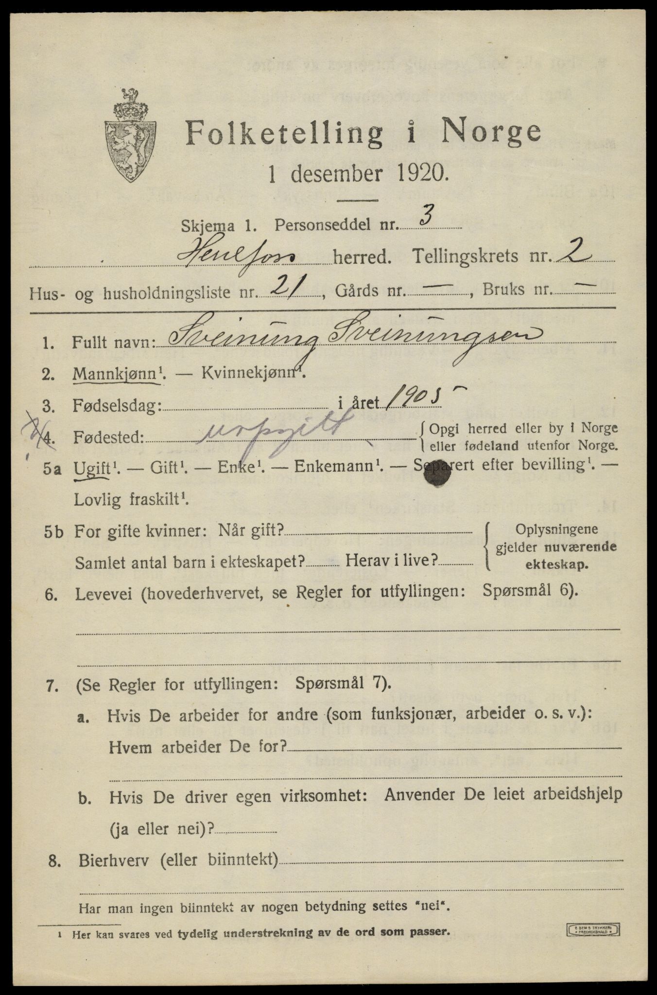 SAK, 1920 census for Herefoss, 1920, p. 570