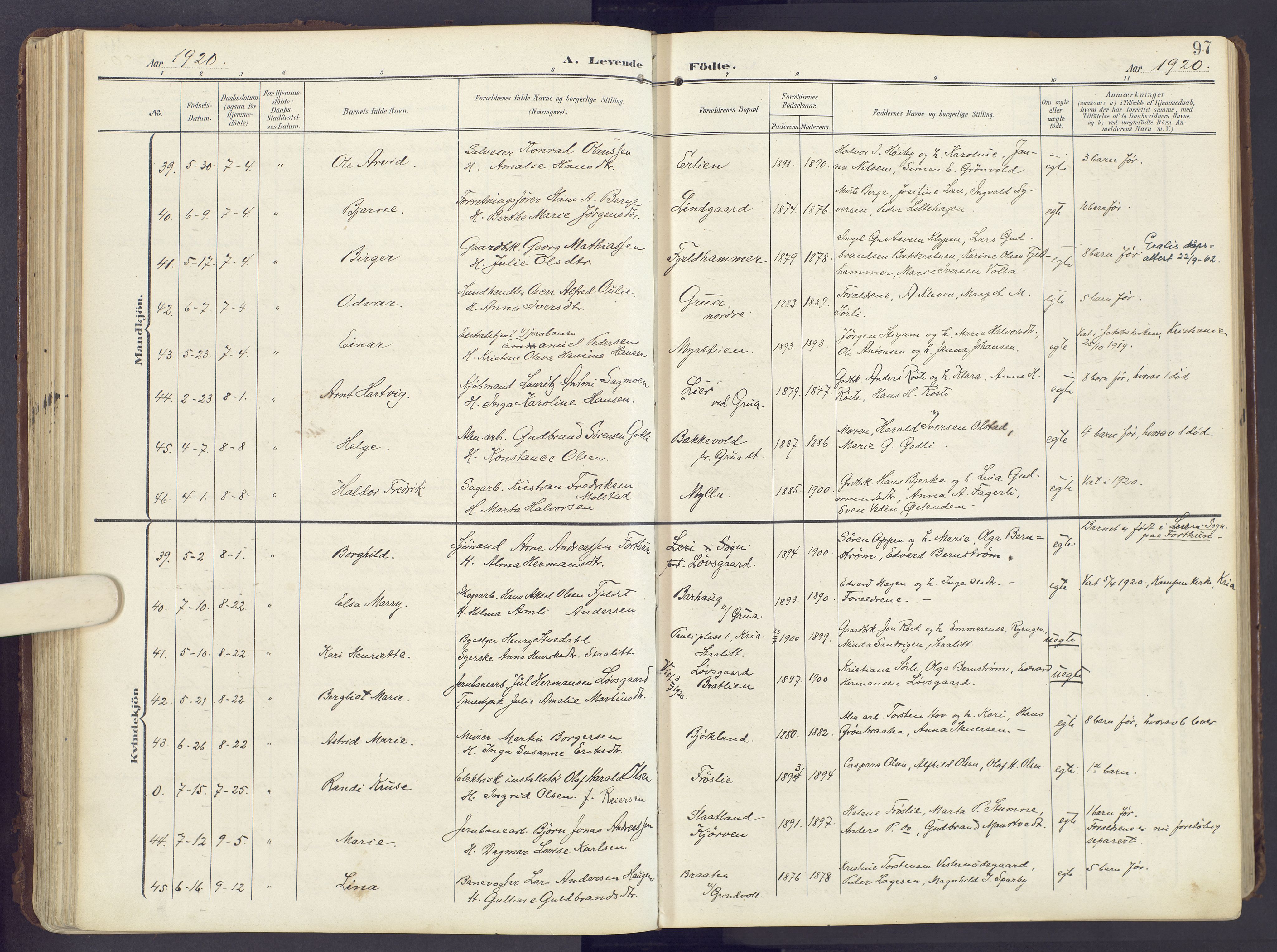 Lunner prestekontor, AV/SAH-PREST-118/H/Ha/Haa/L0001: Parish register (official) no. 1, 1907-1922, p. 97