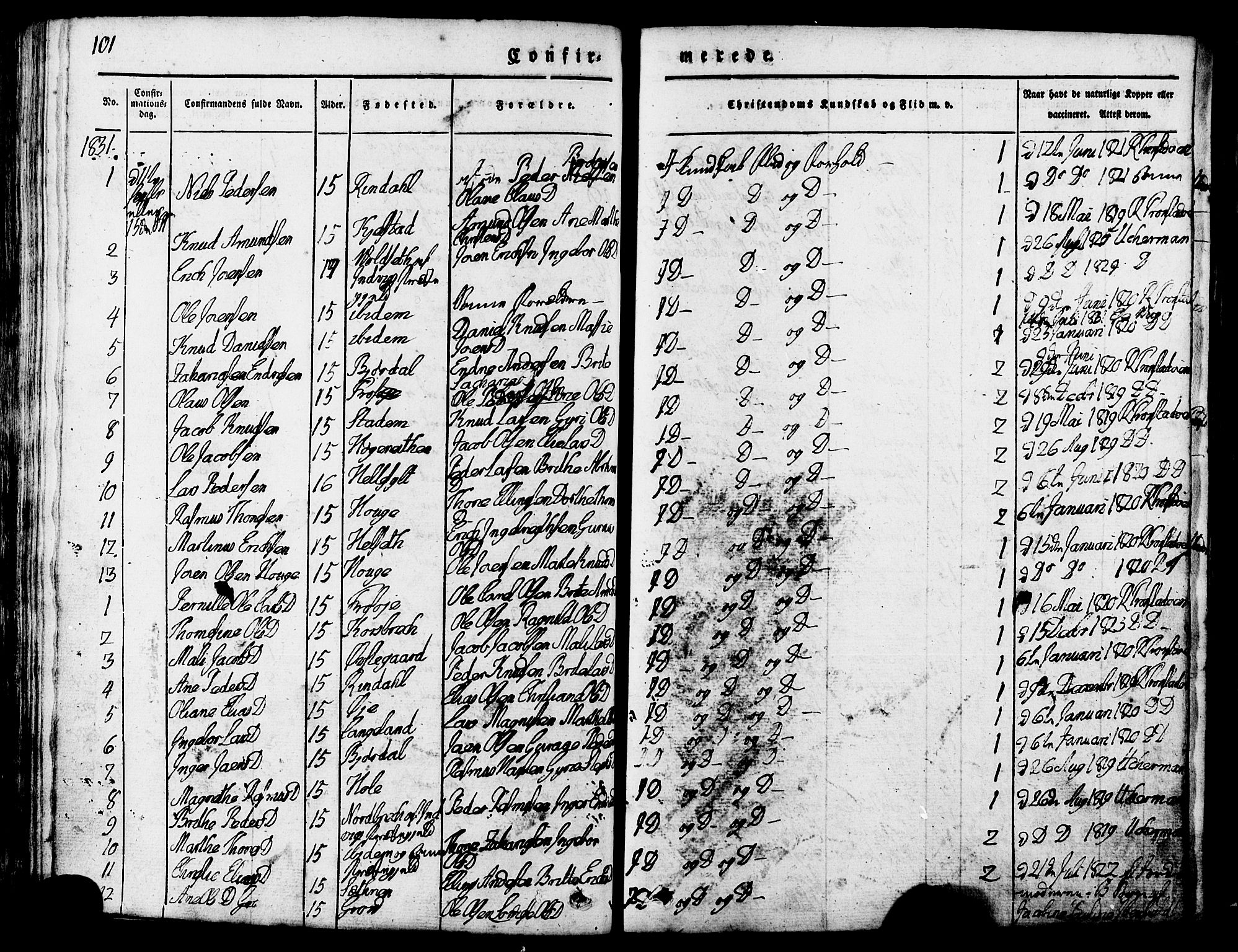 Ministerialprotokoller, klokkerbøker og fødselsregistre - Møre og Romsdal, SAT/A-1454/517/L0221: Parish register (official) no. 517A01, 1827-1858, p. 101