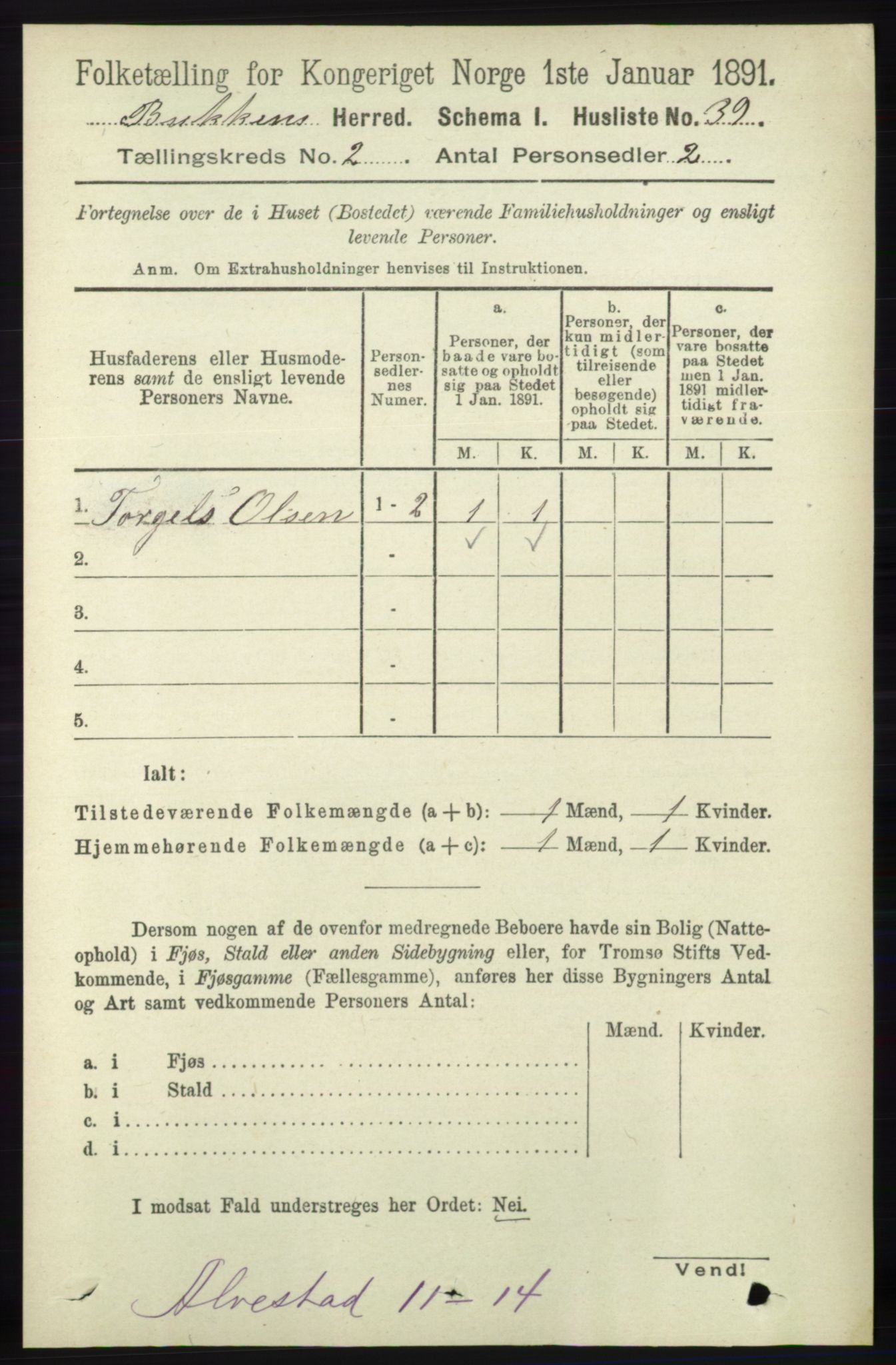 RA, 1891 census for 1145 Bokn, 1891, p. 335