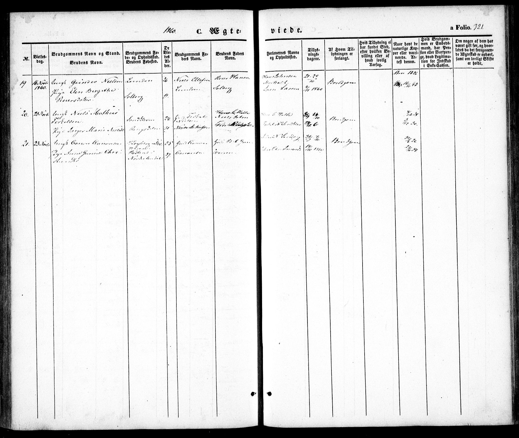 Hommedal sokneprestkontor, SAK/1111-0023/F/Fa/Fab/L0004: Parish register (official) no. A 4, 1848-1860, p. 321