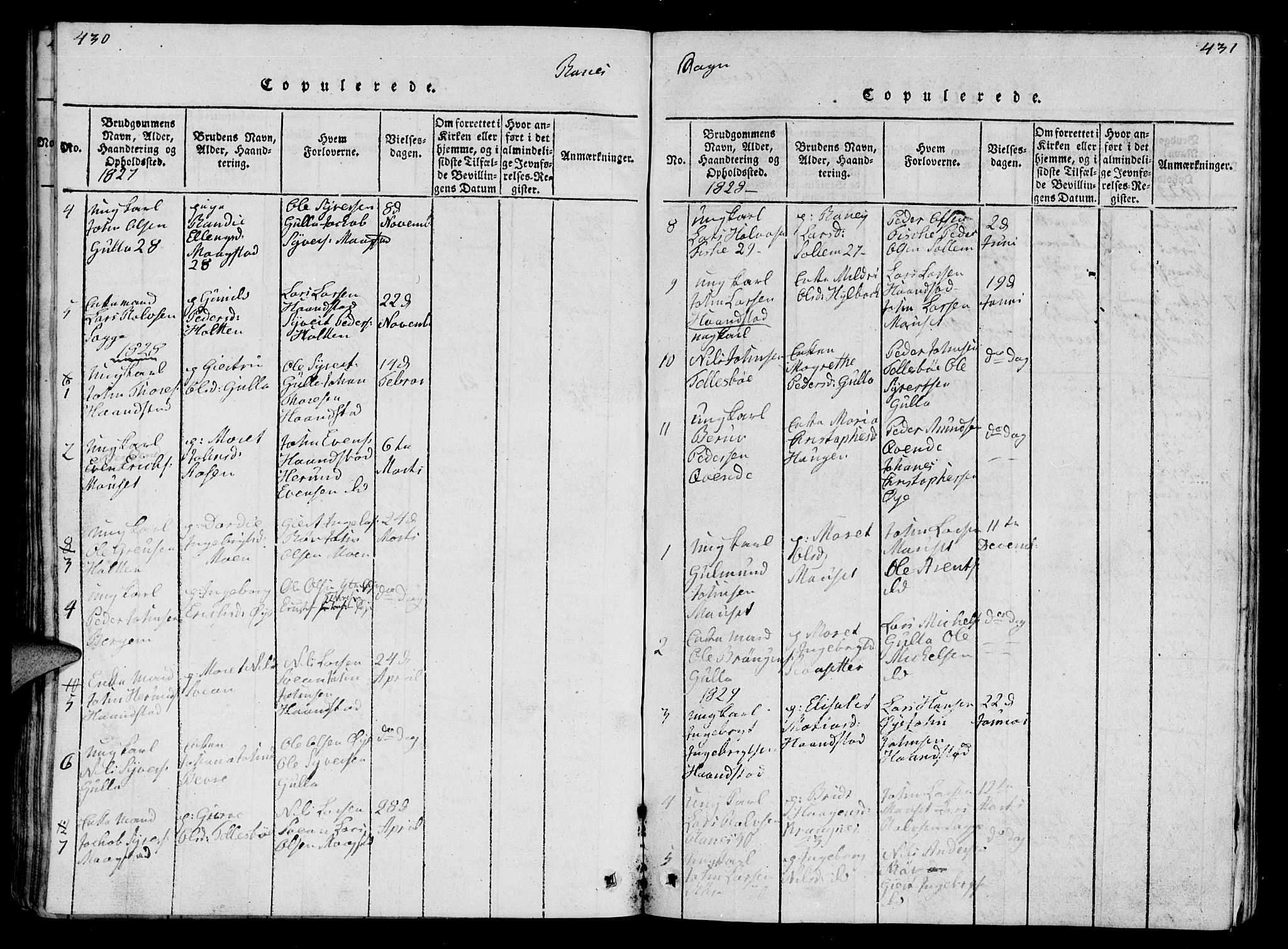 Ministerialprotokoller, klokkerbøker og fødselsregistre - Møre og Romsdal, AV/SAT-A-1454/595/L1050: Parish register (copy) no. 595C02, 1819-1834, p. 430-431