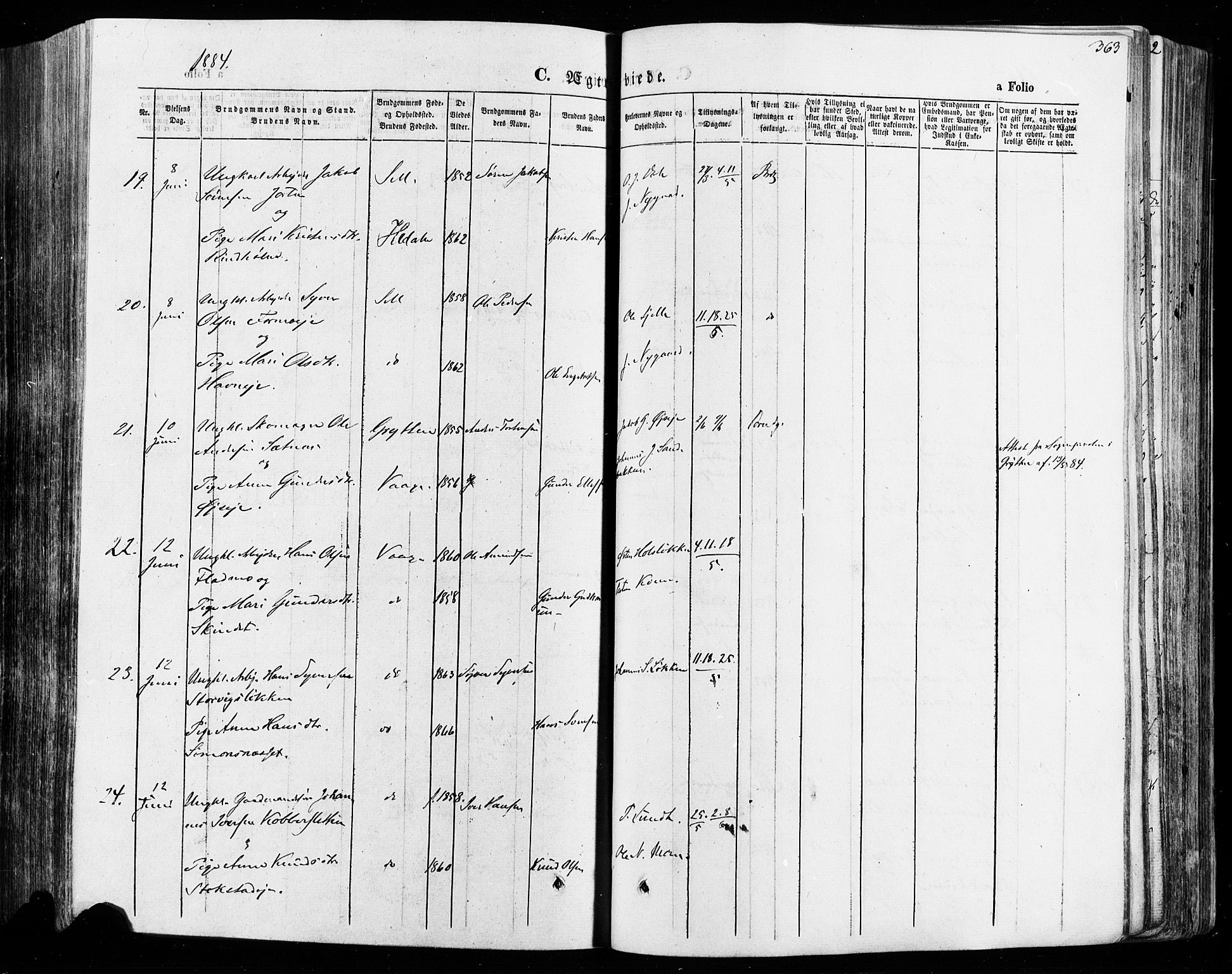 Vågå prestekontor, AV/SAH-PREST-076/H/Ha/Haa/L0007: Parish register (official) no. 7 /1, 1872-1886, p. 363