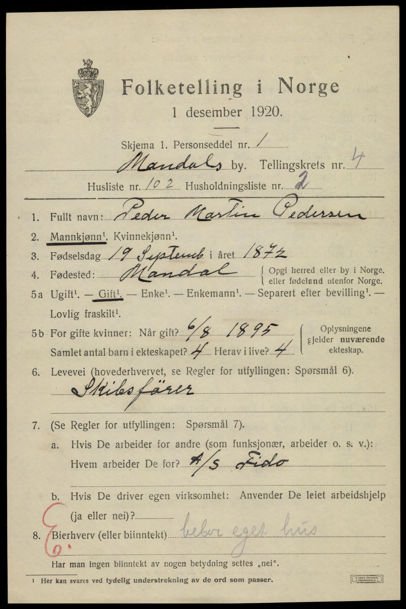 SAK, 1920 census for Mandal, 1920, p. 8121