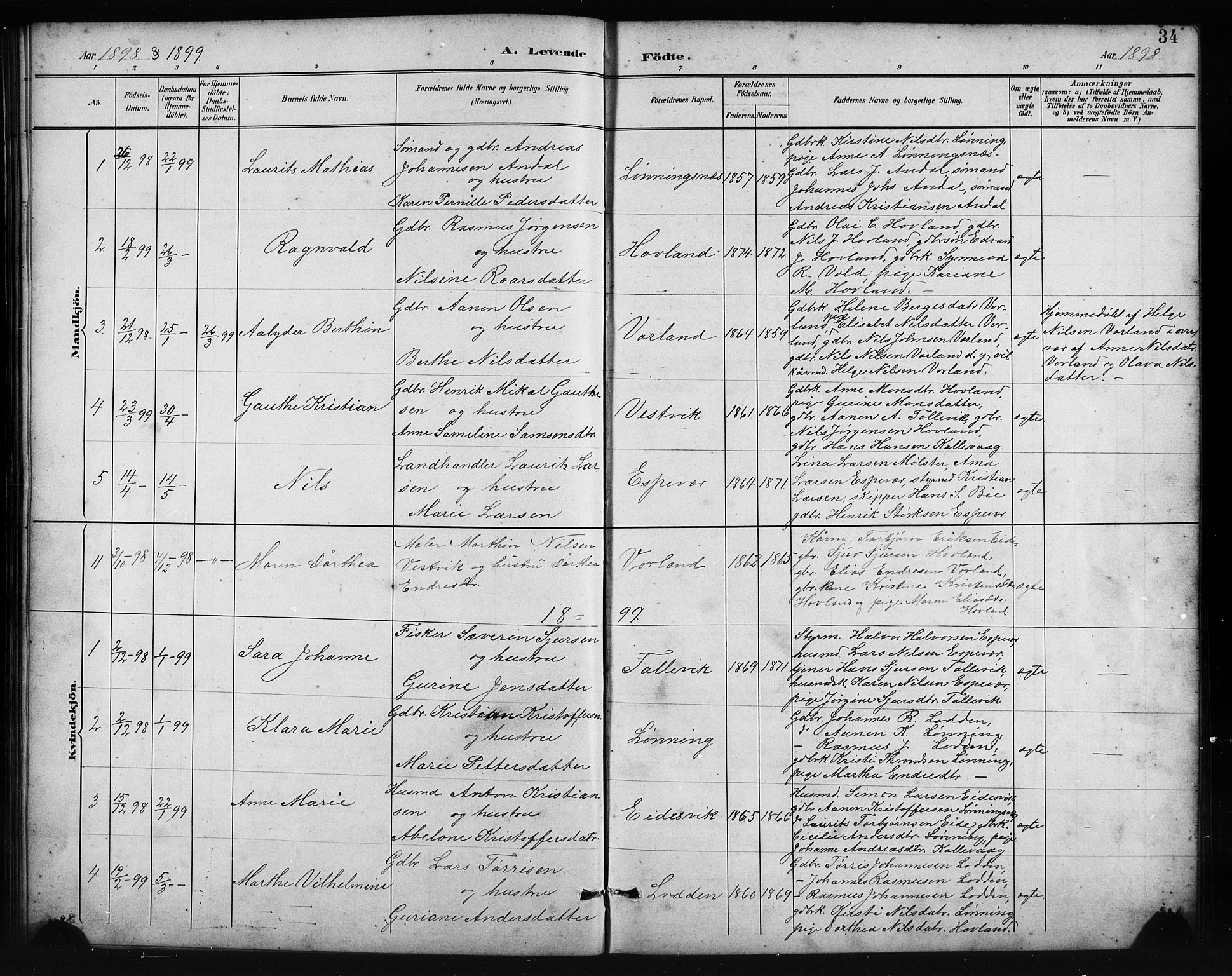 Finnås sokneprestembete, SAB/A-99925/H/Ha/Hab/Habc/L0002: Parish register (copy) no. C 2, 1887-1906, p. 34