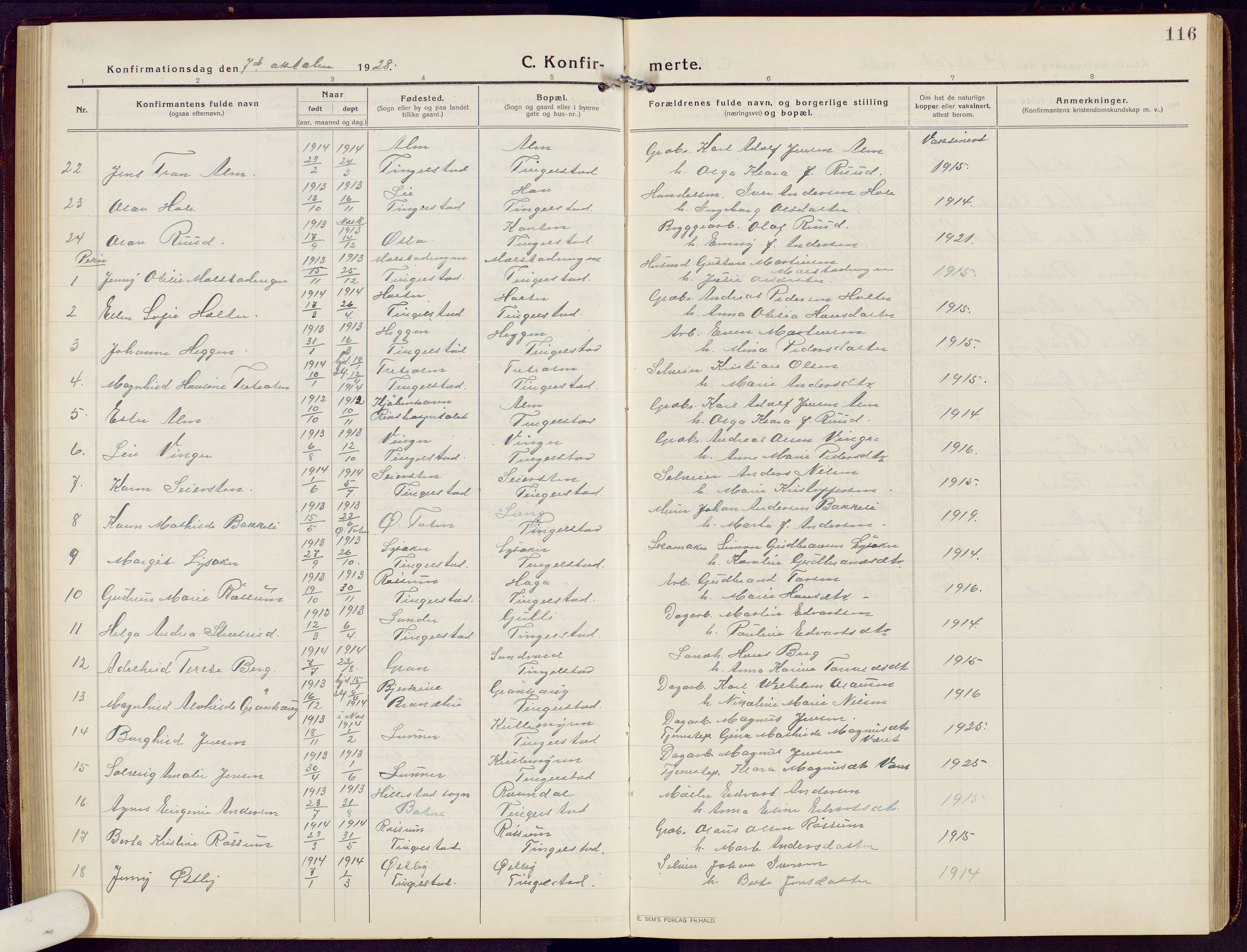 Brandbu prestekontor, SAH/PREST-114/H/Ha/Hab/L0010: Parish register (copy) no. 10, 1916-1930, p. 116