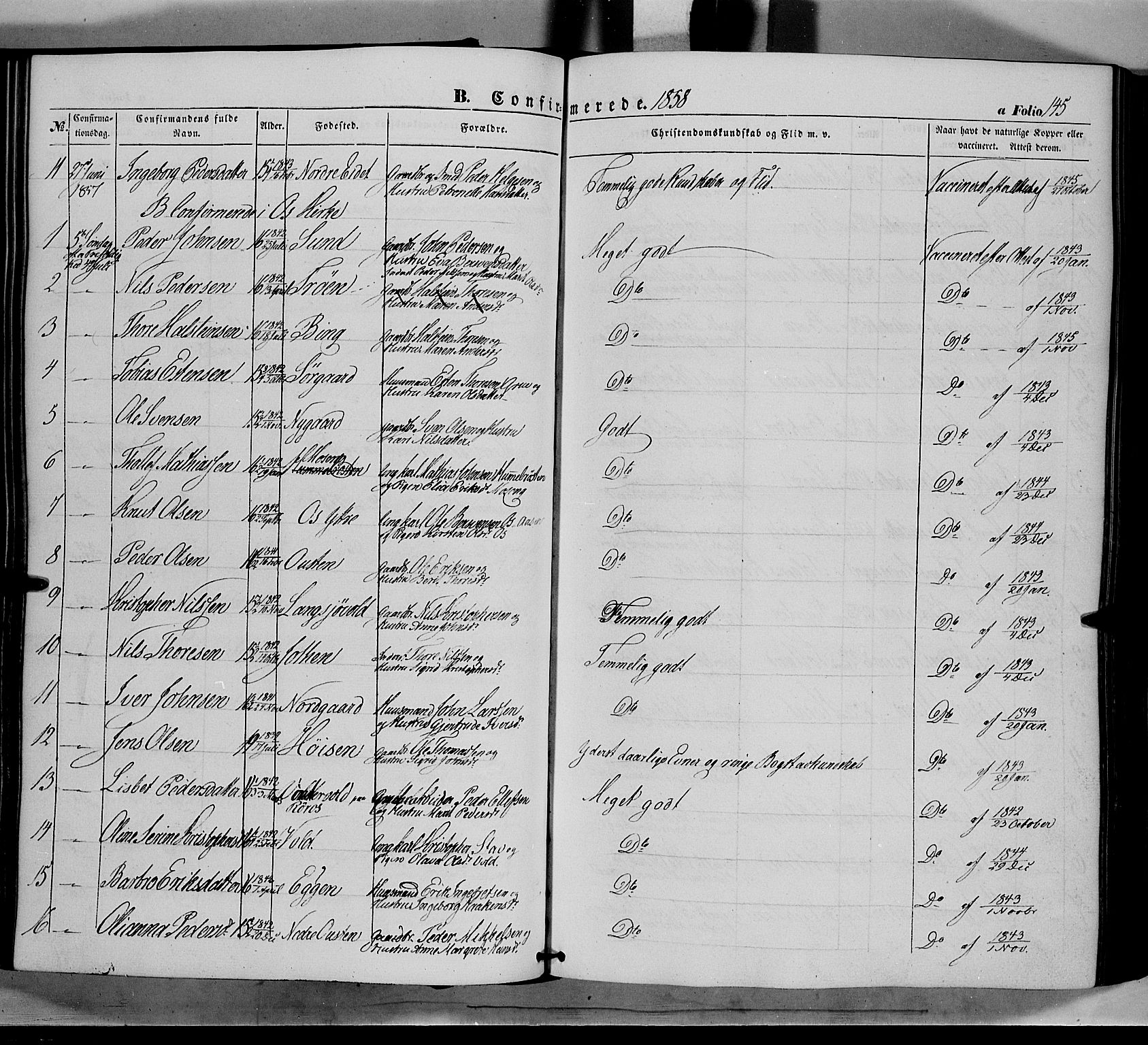 Tolga prestekontor, SAH/PREST-062/K/L0006: Parish register (official) no. 6, 1852-1876, p. 145