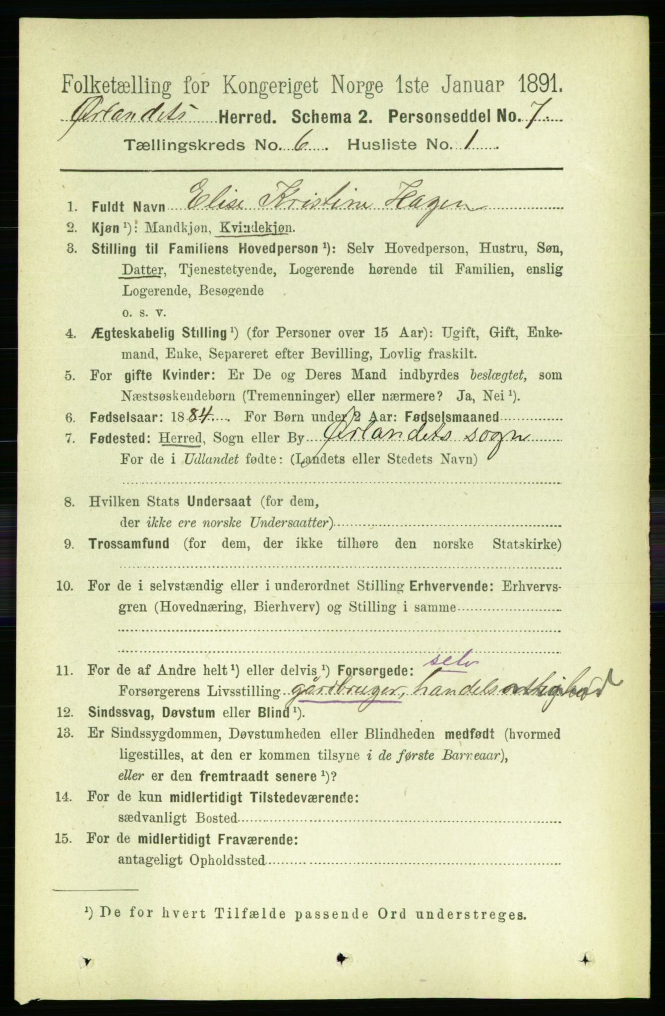 RA, 1891 census for 1621 Ørland, 1891, p. 1846