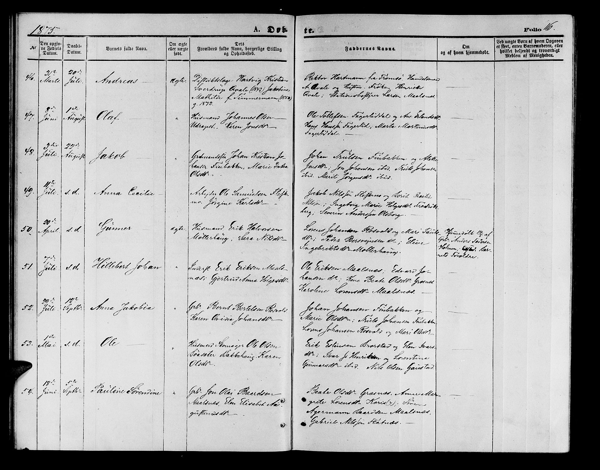 Målselv sokneprestembete, AV/SATØ-S-1311/G/Ga/Gab/L0003klokker: Parish register (copy) no. 3, 1874-1885, p. 16