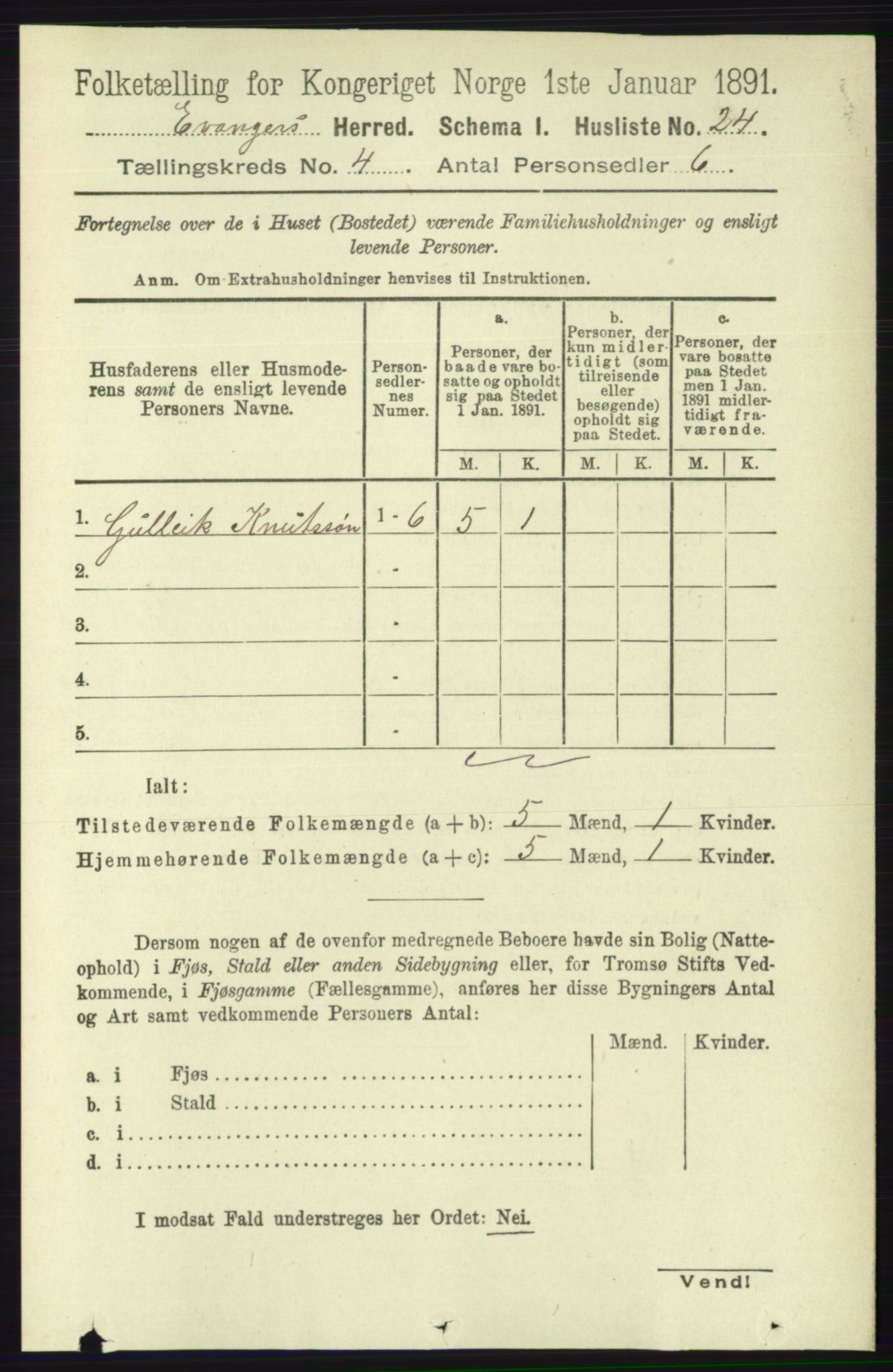 RA, 1891 census for 1237 Evanger, 1891, p. 1130