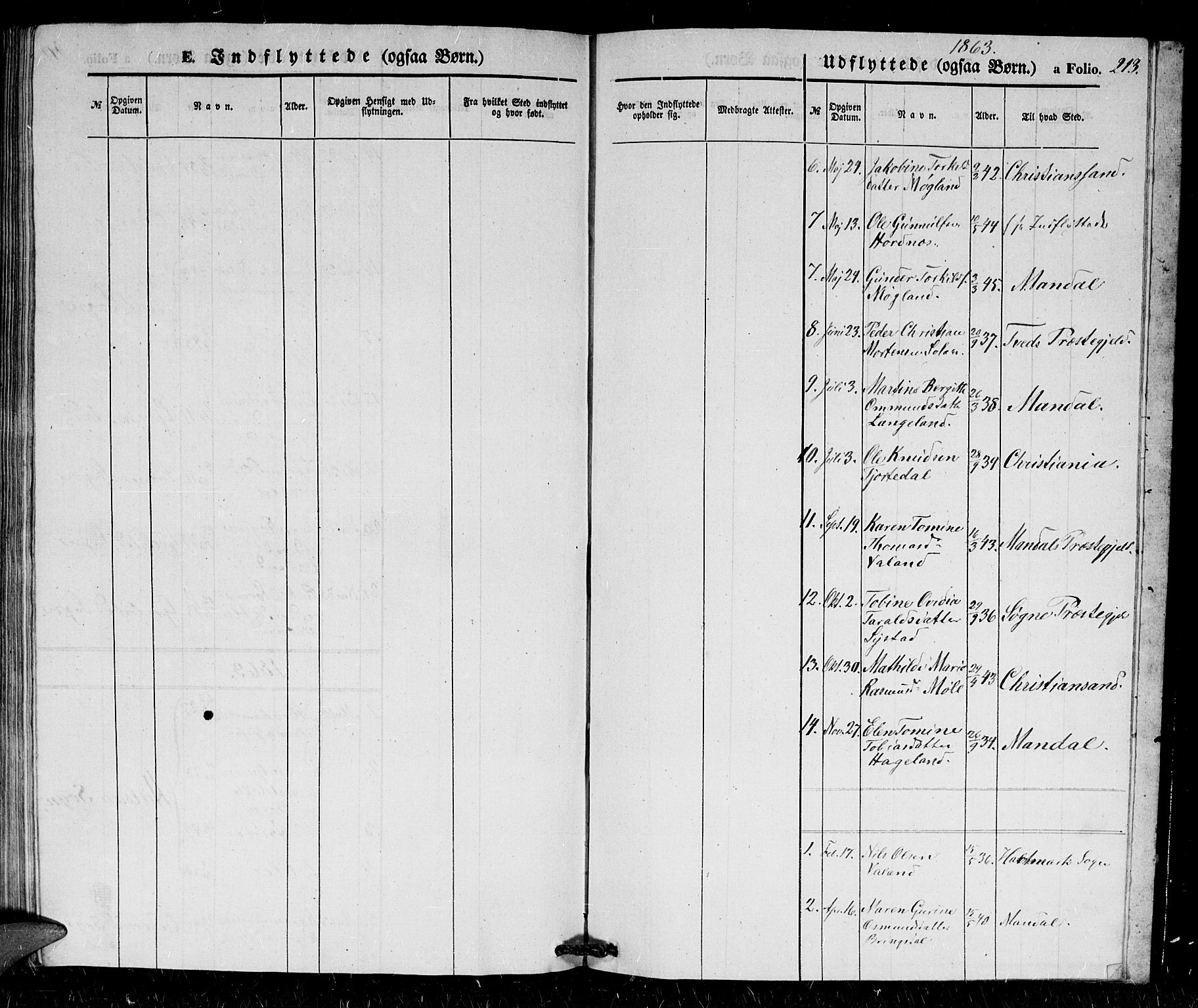 Holum sokneprestkontor, AV/SAK-1111-0022/F/Fb/Fba/L0003: Parish register (copy) no. B 3, 1850-1866, p. 213