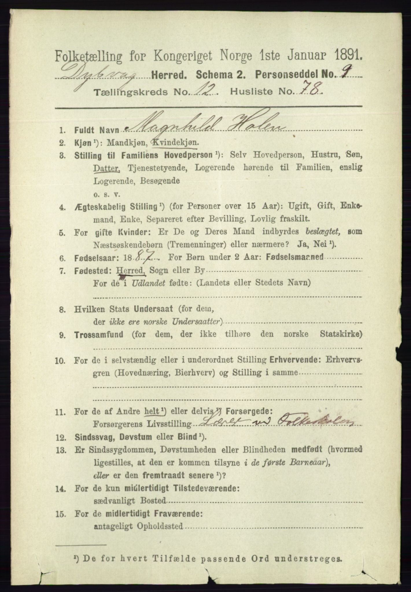 RA, 1891 census for 0915 Dypvåg, 1891, p. 5222