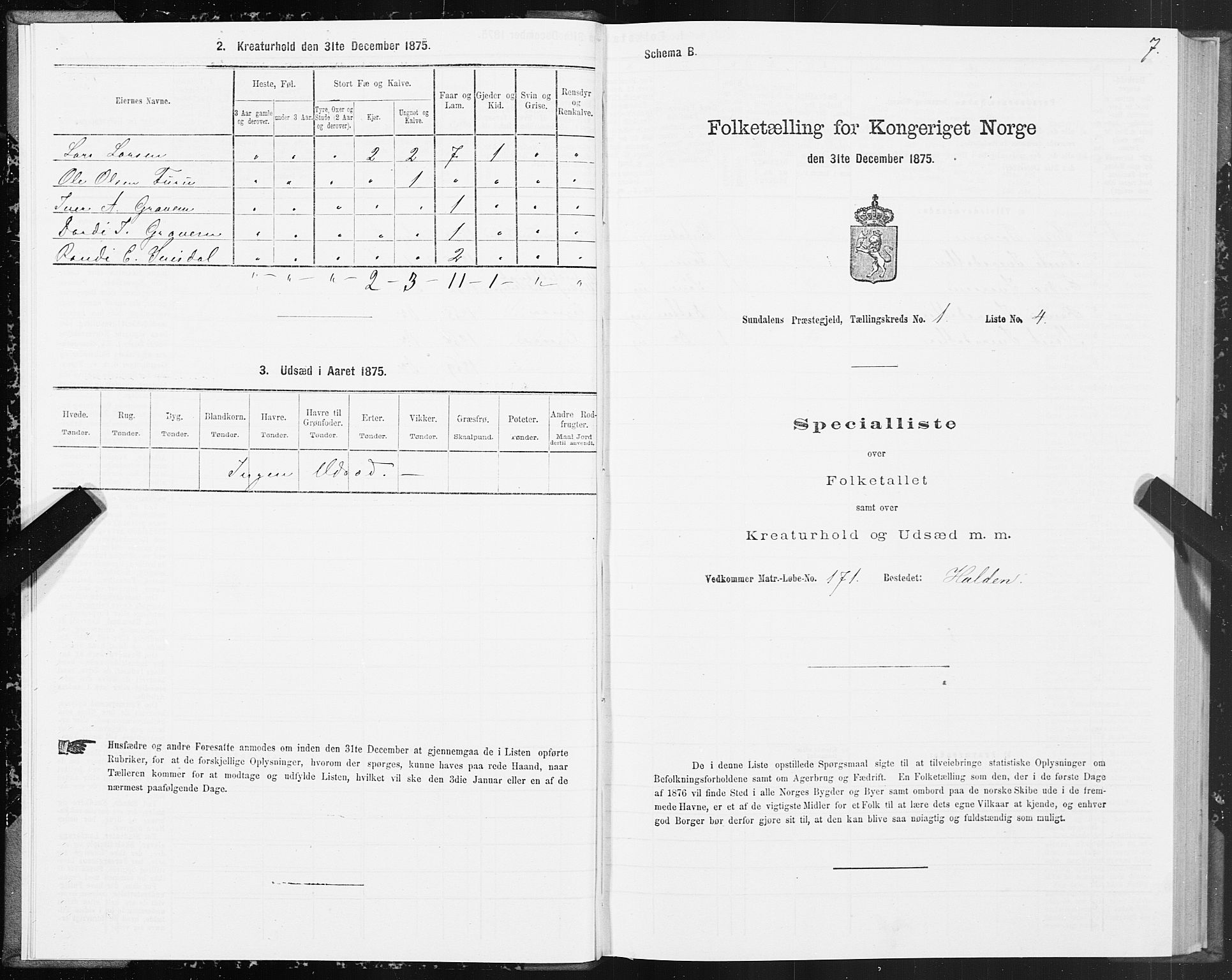 SAT, 1875 census for 1563P Sunndal, 1875, p. 1007