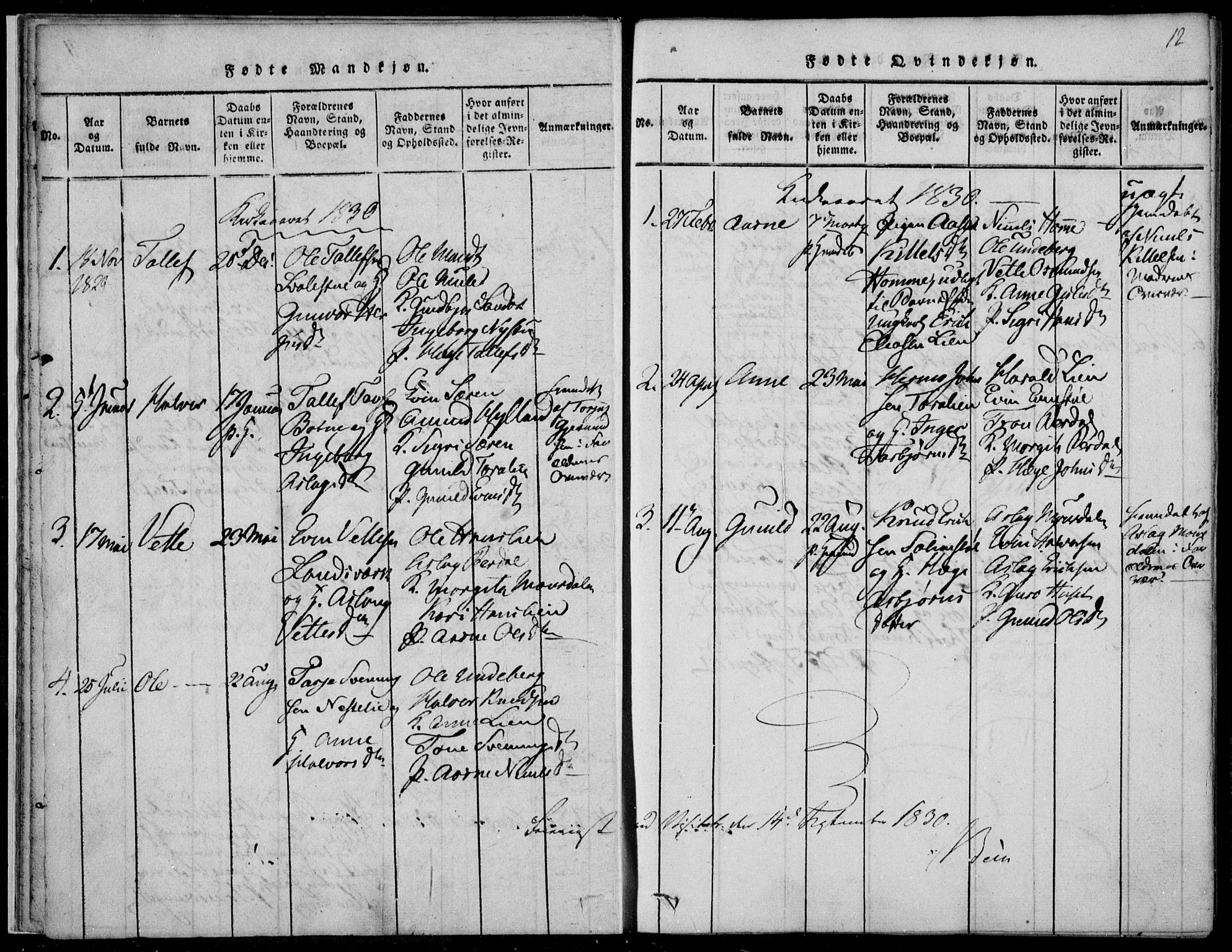 Vinje kirkebøker, SAKO/A-312/F/Fb/L0001: Parish register (official) no. II 1, 1814-1843, p. 12