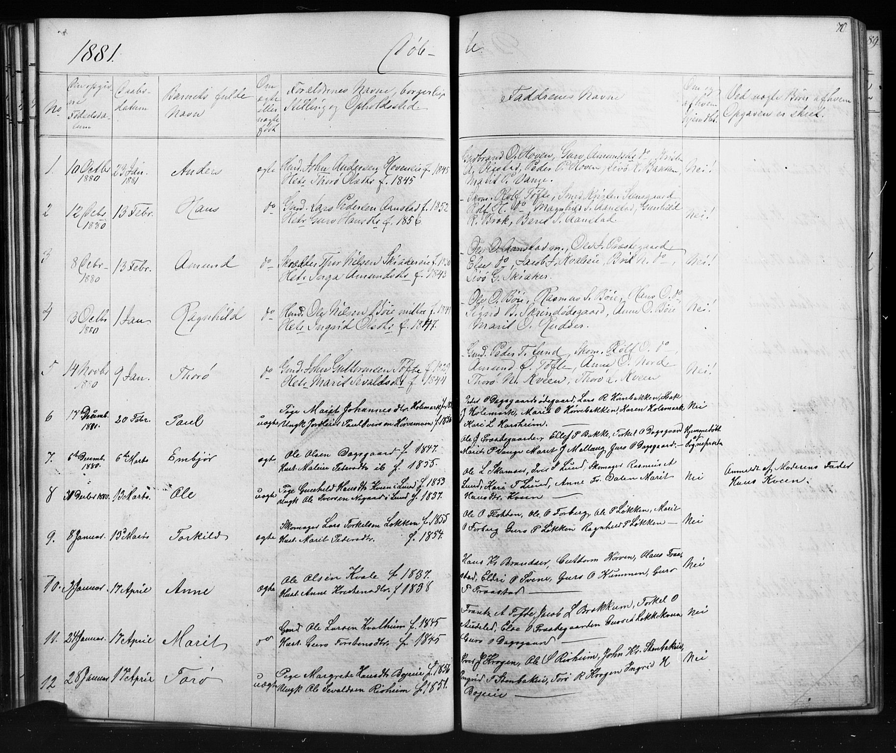 Skjåk prestekontor, AV/SAH-PREST-072/H/Ha/Hab/L0001: Parish register (copy) no. 1, 1865-1893, p. 70
