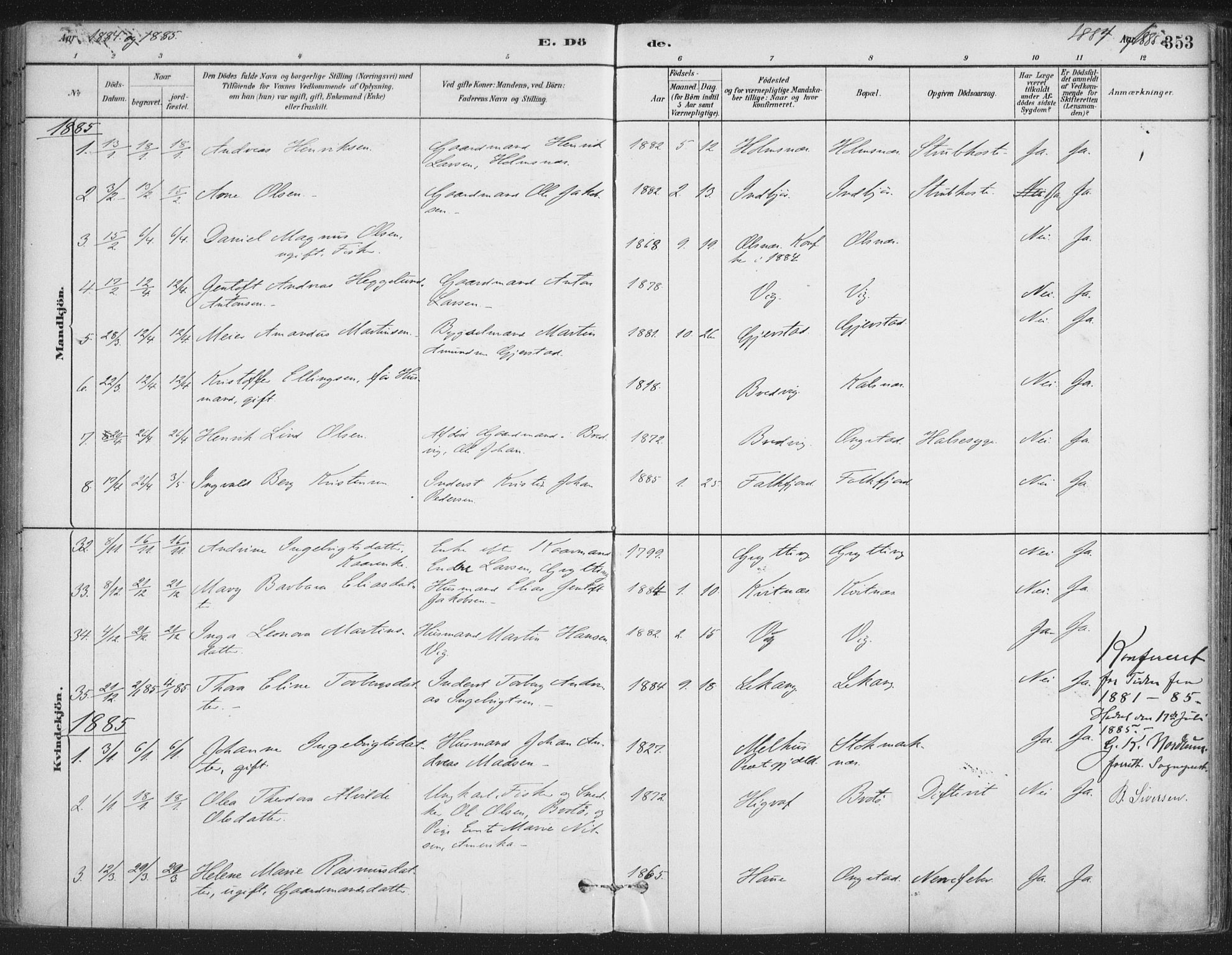 Ministerialprotokoller, klokkerbøker og fødselsregistre - Nordland, SAT/A-1459/888/L1244: Parish register (official) no. 888A10, 1880-1890, p. 353