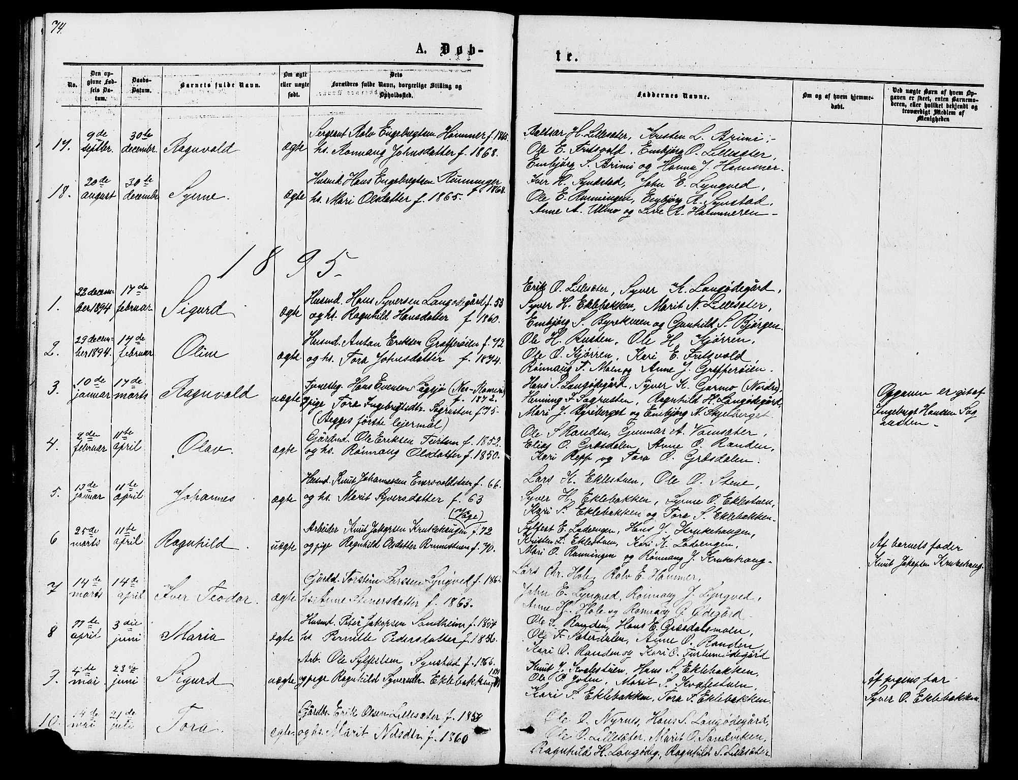 Lom prestekontor, SAH/PREST-070/L/L0005: Parish register (copy) no. 5, 1876-1901, p. 74-75