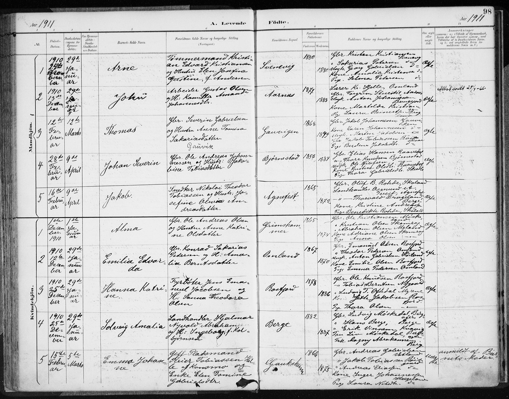 Lyngdal sokneprestkontor, AV/SAK-1111-0029/F/Fa/Fac/L0012: Parish register (official) no. A 12, 1894-1918, p. 98