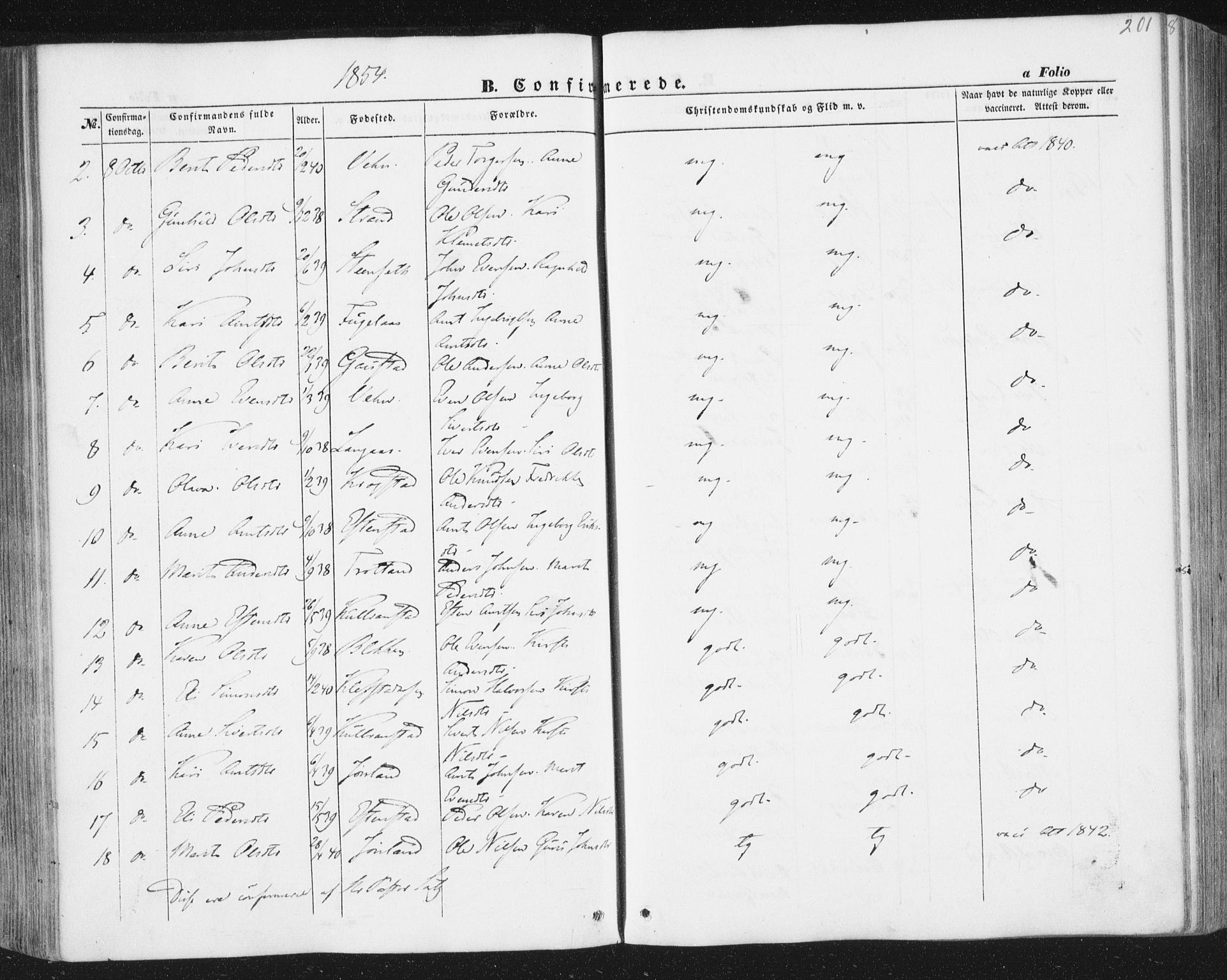 Ministerialprotokoller, klokkerbøker og fødselsregistre - Sør-Trøndelag, SAT/A-1456/691/L1076: Parish register (official) no. 691A08, 1852-1861, p. 201