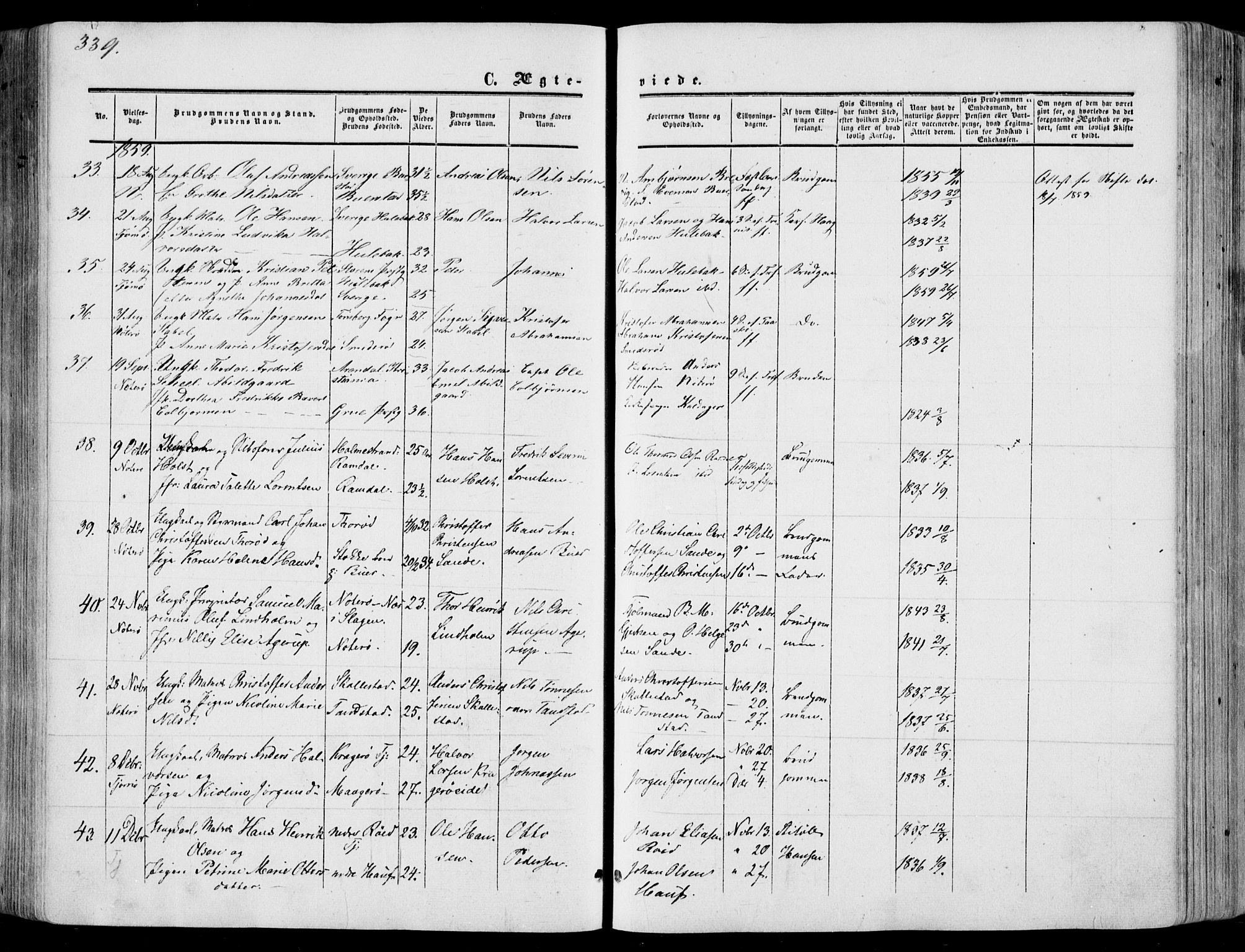 Nøtterøy kirkebøker, SAKO/A-354/F/Fa/L0006: Parish register (official) no. I 6, 1852-1864, p. 339