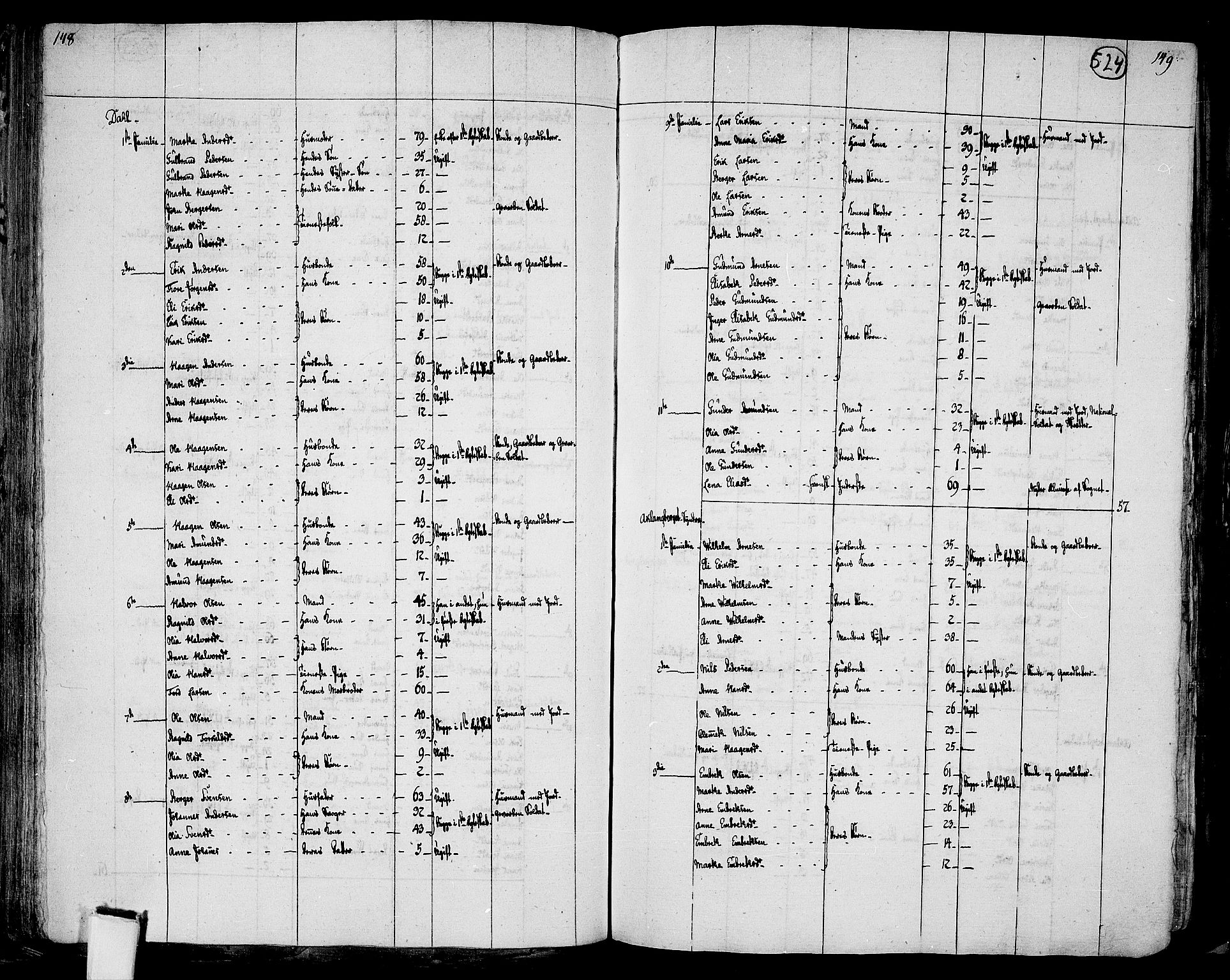 RA, 1801 census for 0421P Vinger, 1801, p. 523b-524a