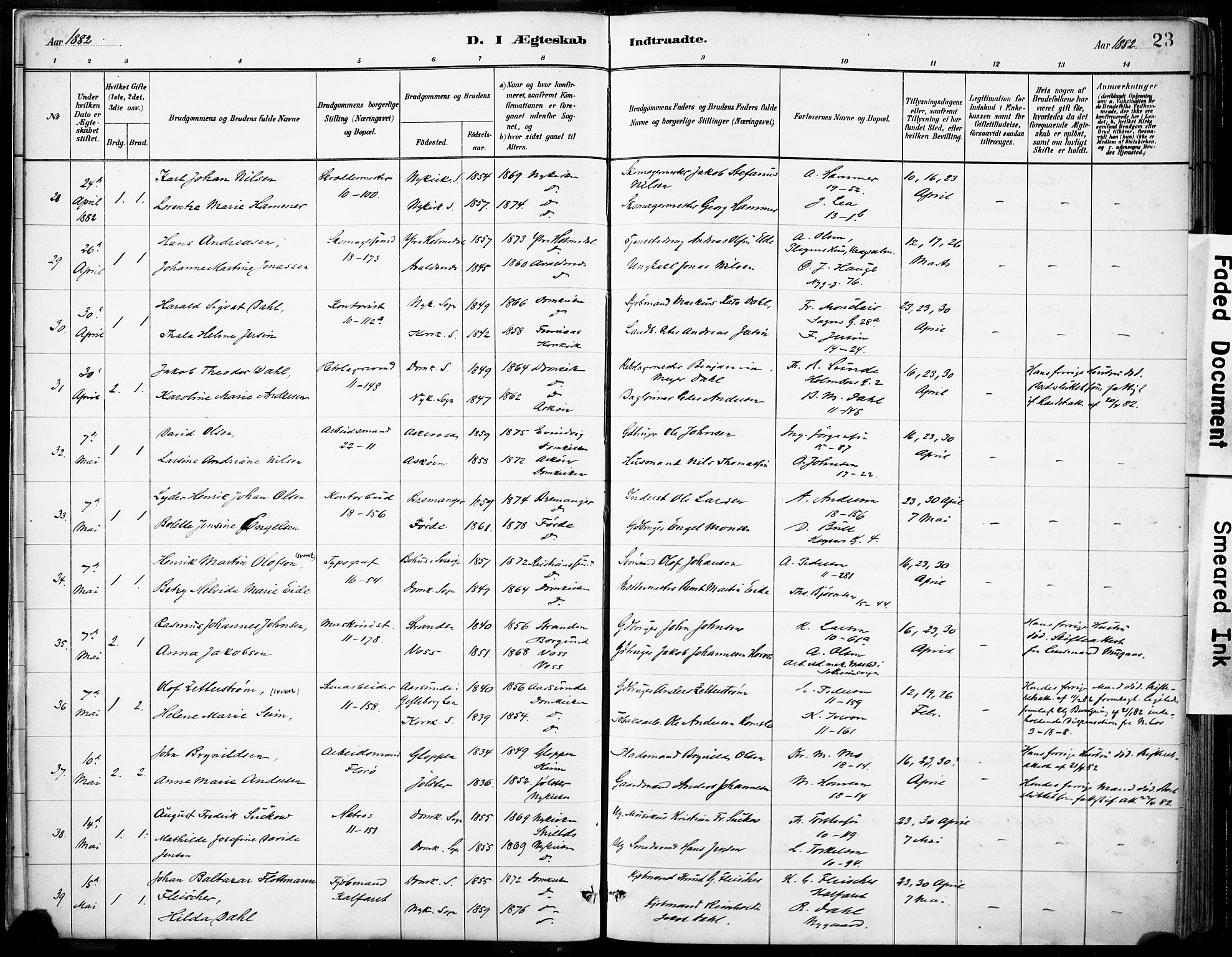 Domkirken sokneprestembete, SAB/A-74801/H/Haa/L0037: Parish register (official) no. D 4, 1880-1907, p. 23