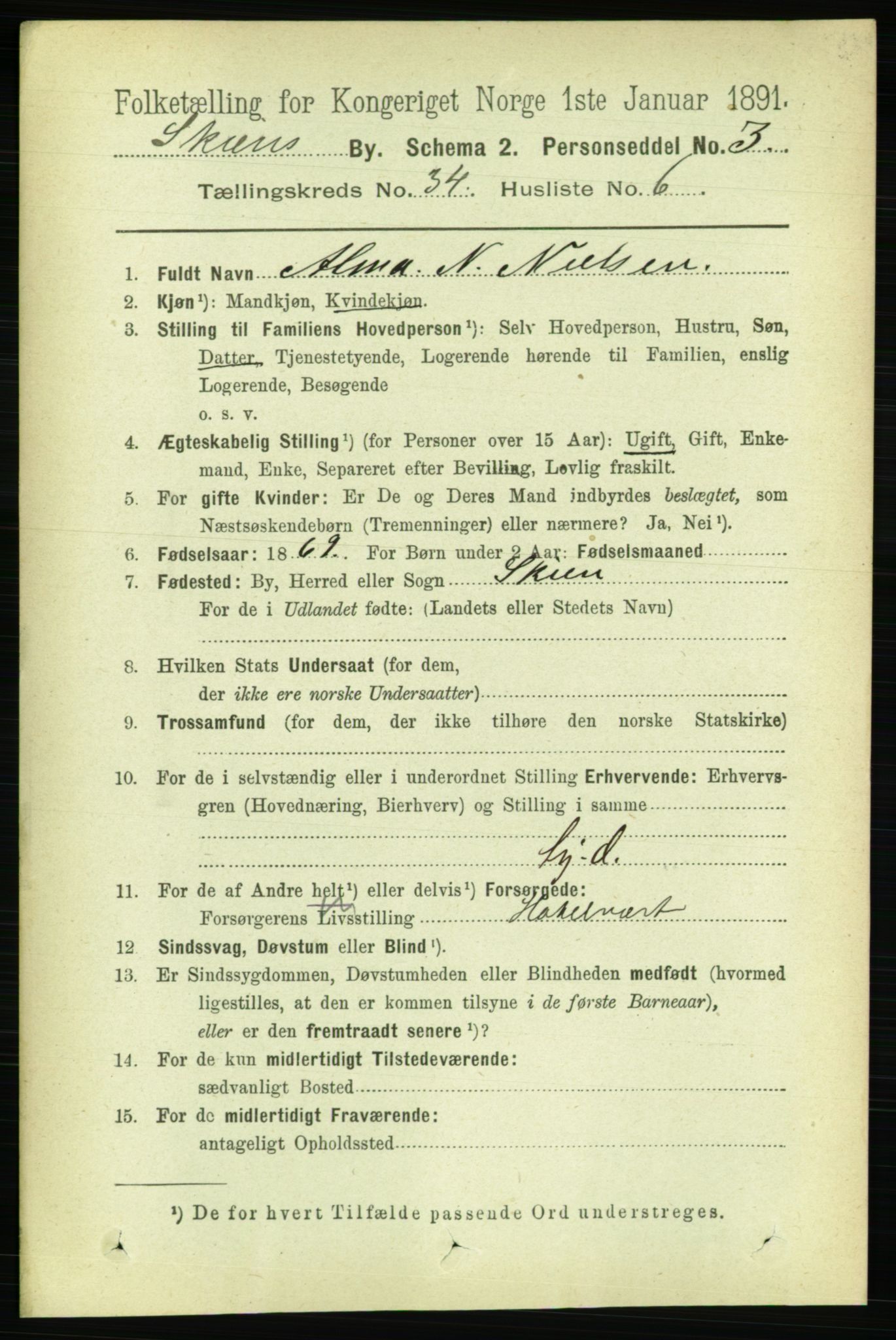 RA, 1891 census for 0806 Skien, 1891, p. 7779