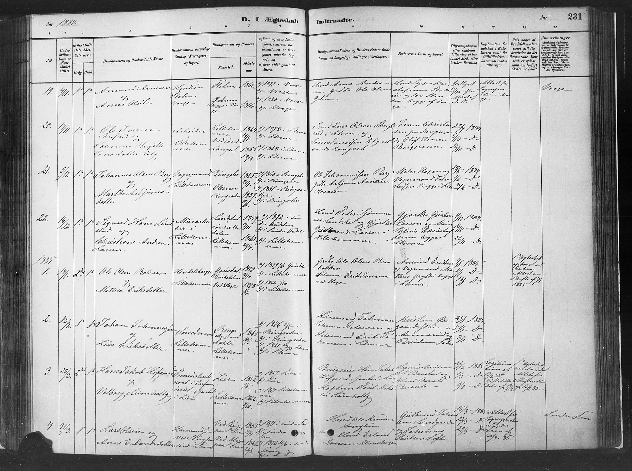 Fåberg prestekontor, SAH/PREST-086/H/Ha/Haa/L0010: Parish register (official) no. 10, 1879-1900, p. 231